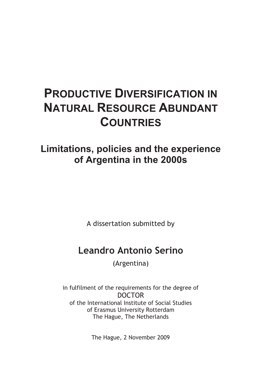 Productive Diversification in Natural Resource Abundant Countries