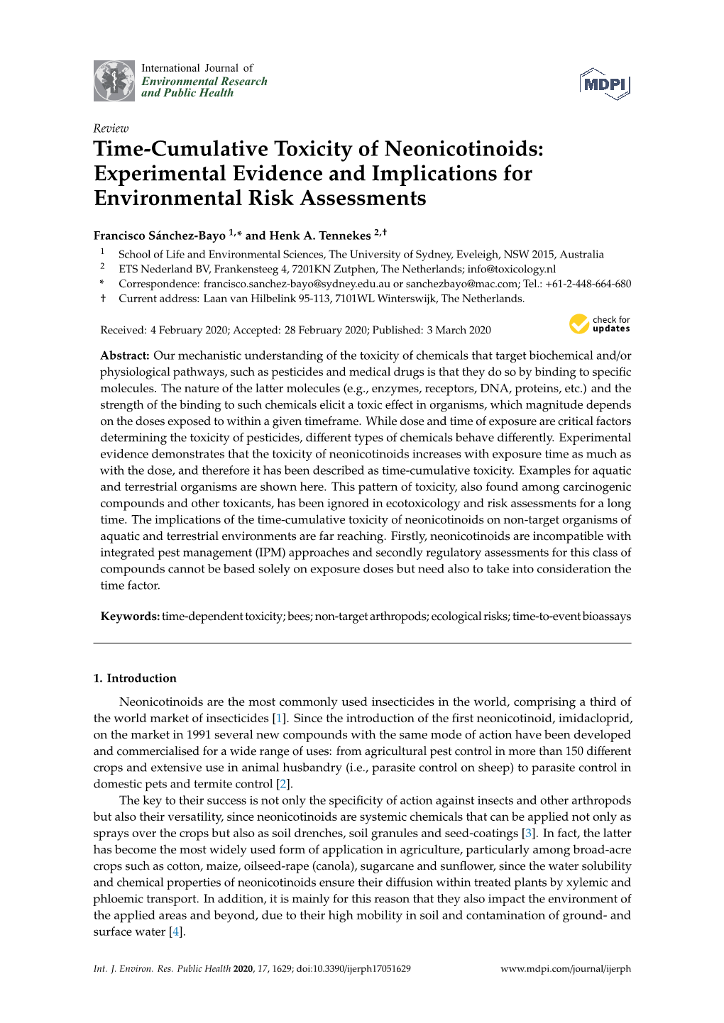 Time-Cumulative Toxicity of Neonicotinoids: Experimental Evidence and Implications for Environmental Risk Assessments