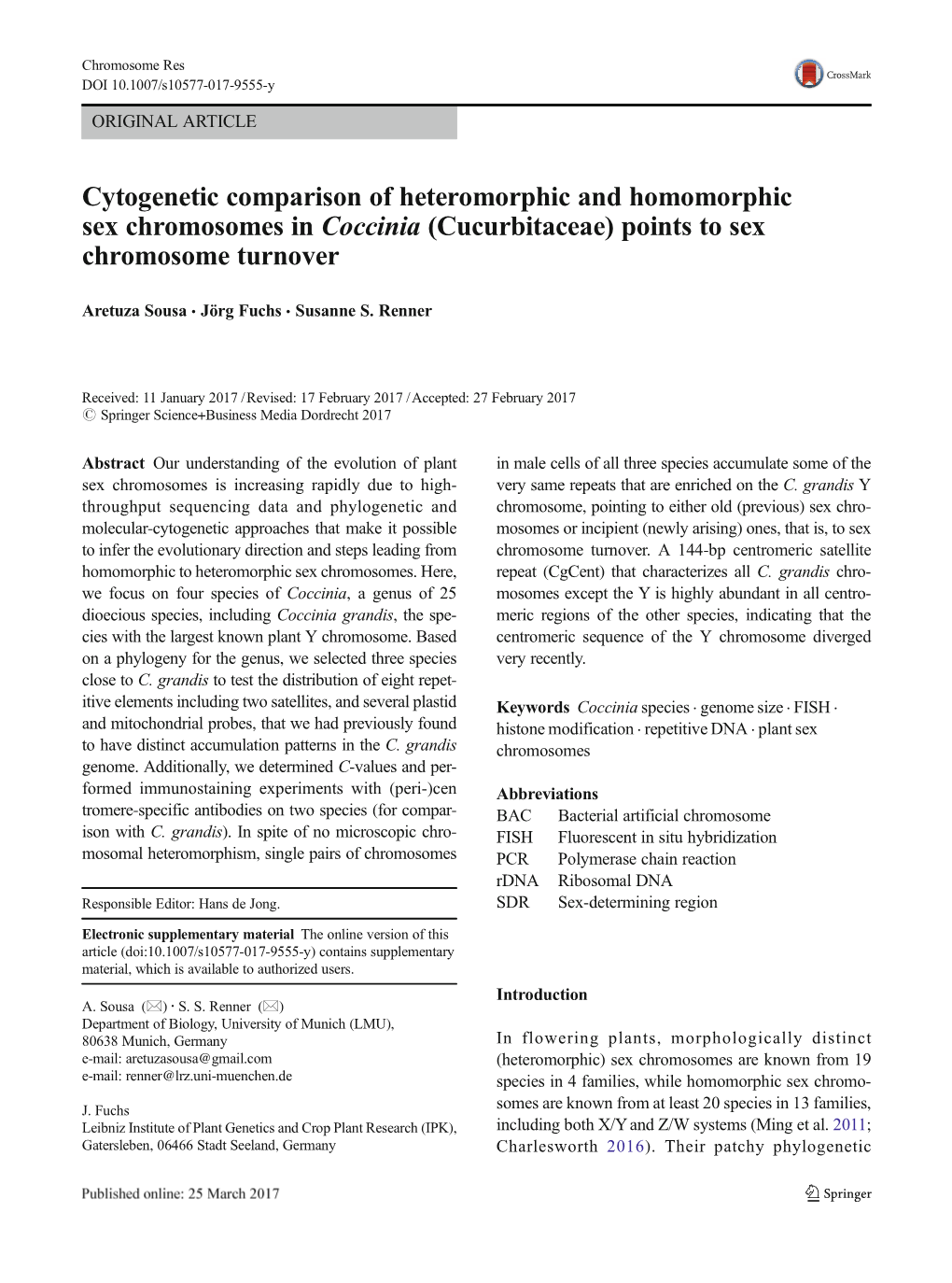 Cytogenetic Comparison of Heteromorphic and Homomorphic Sex Chromosomes ...