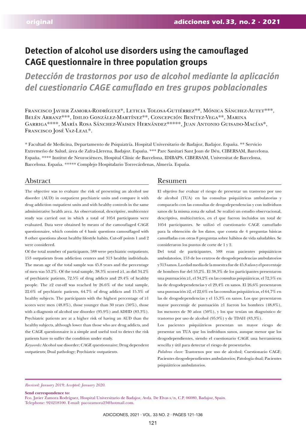 Detection of Alcohol Use Disorders Using the Camouflaged CAGE