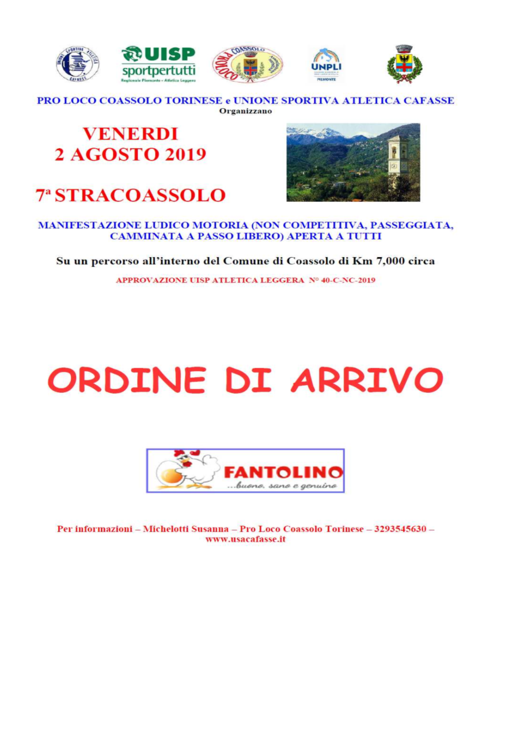 Ordine Arrivo Coassolo 2019