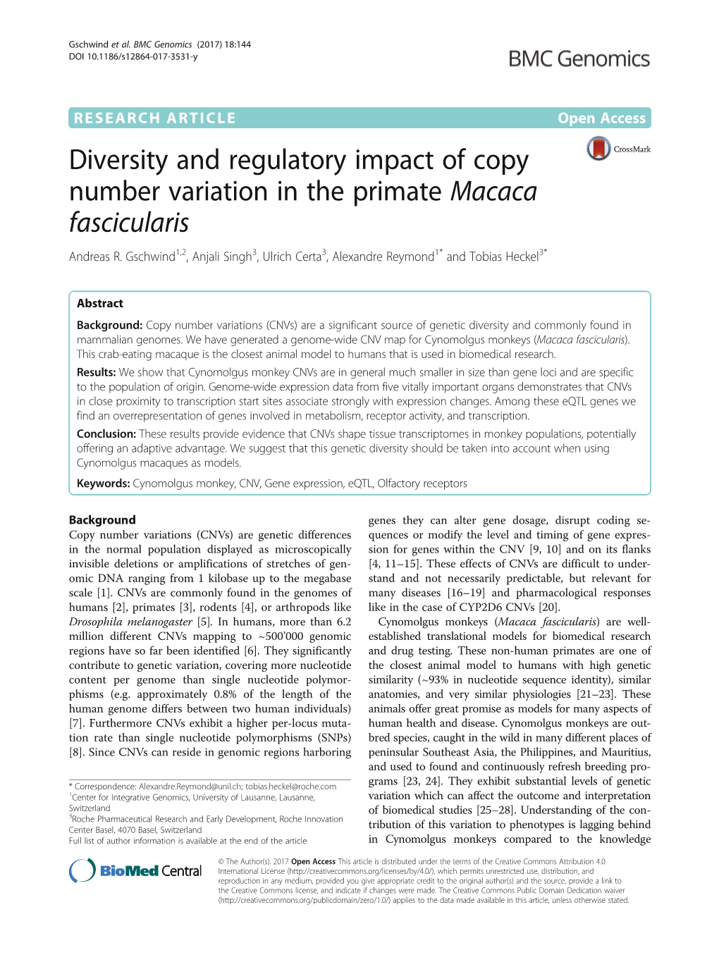 Diversity and Regulatory Impact of Copy Number Variation in the Primate Macaca Fascicularis