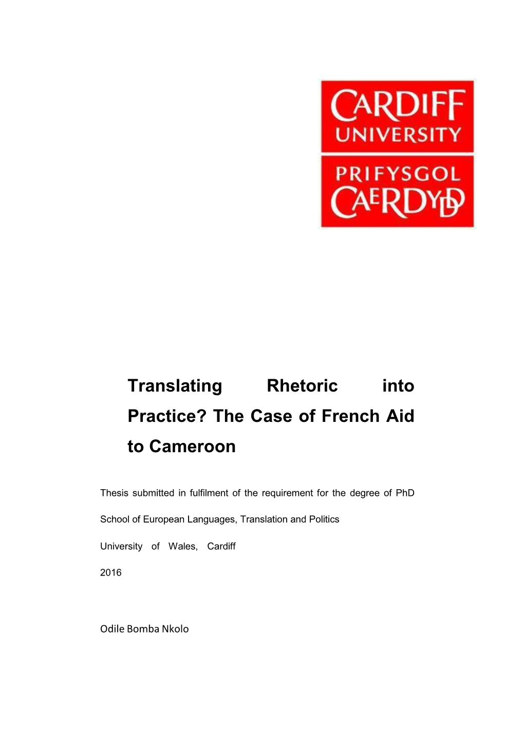 Translating Rhetoric Into Practice? the Case of French Aid to Cameroon