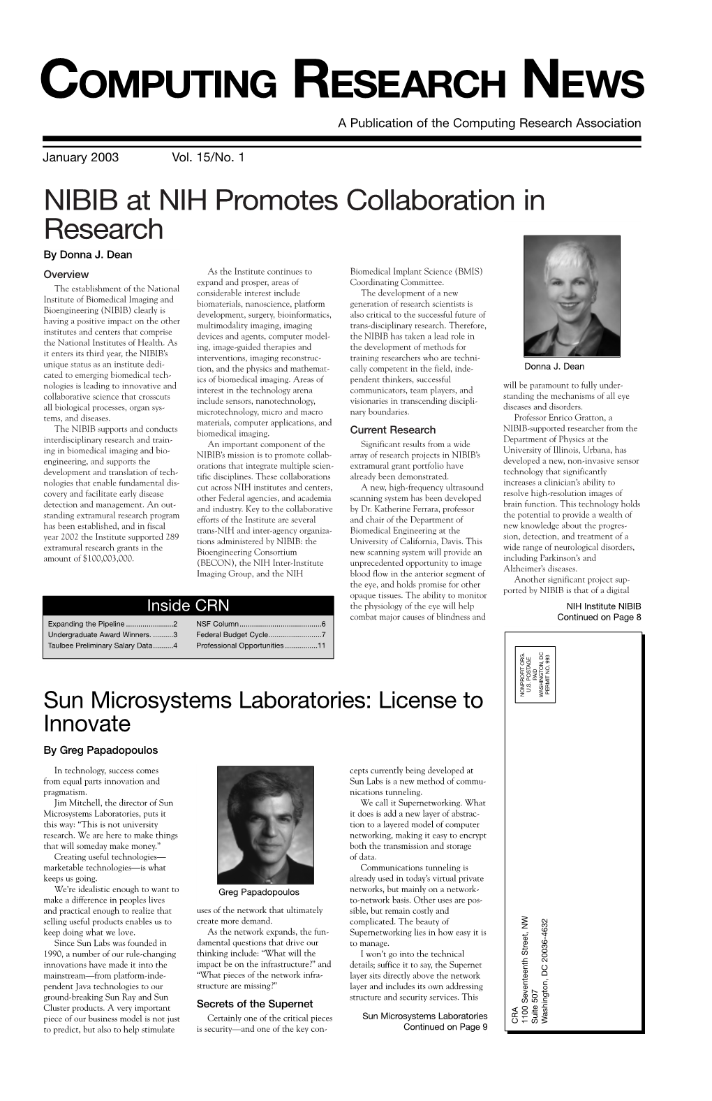 COMPUTING RESEARCH NEWS a Publication of the Computing Research Association