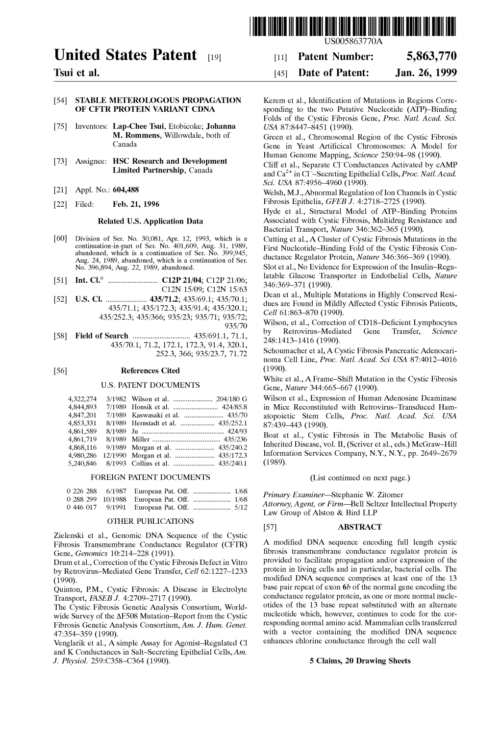 United States Patent (19) 11 Patent Number: 5,863,770 Tsui Et Al