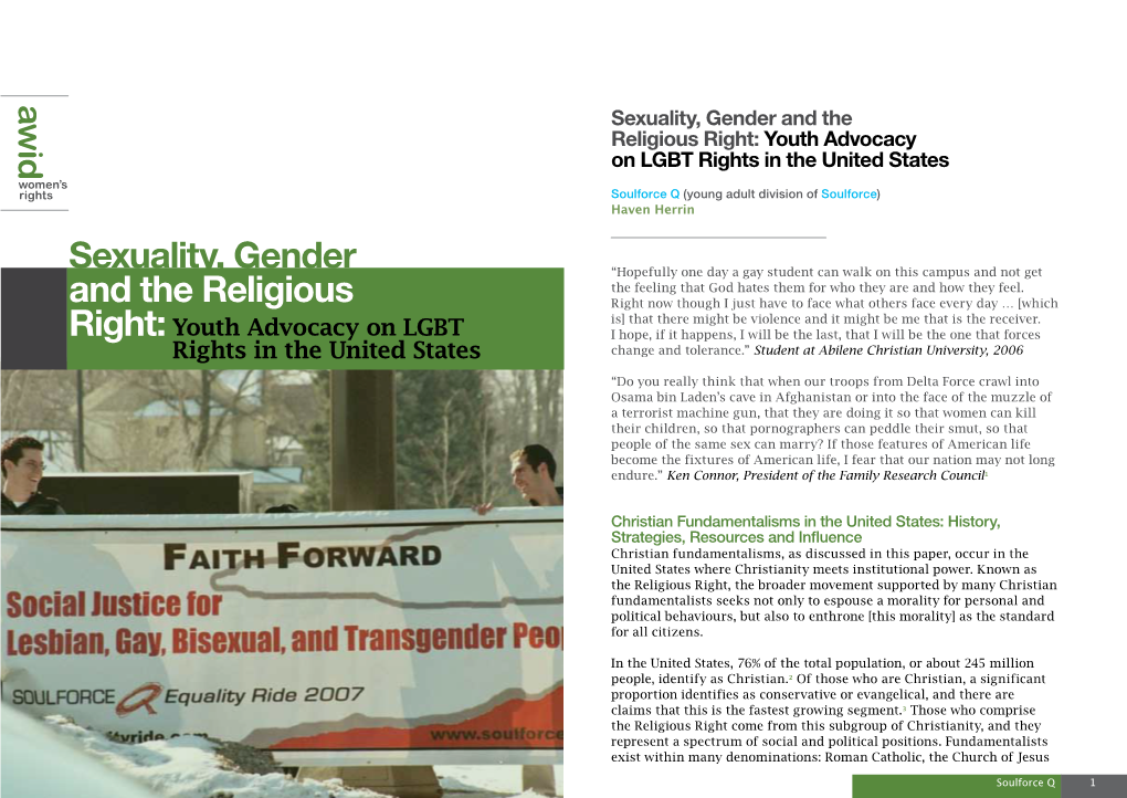 Sexuality, Gender and the Religious Right: Youth Advocacy on LGBT Rights in the United States