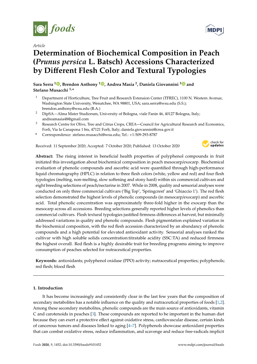 Determination of Biochemical Composition in Peach (Prunus Persica L