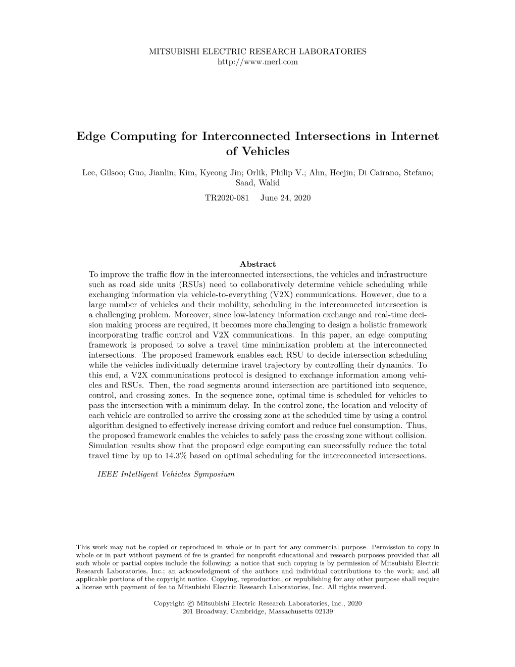 Edge Computing for Interconnected Intersections in Internet of Vehicles /Author=Lee, Gilsoo