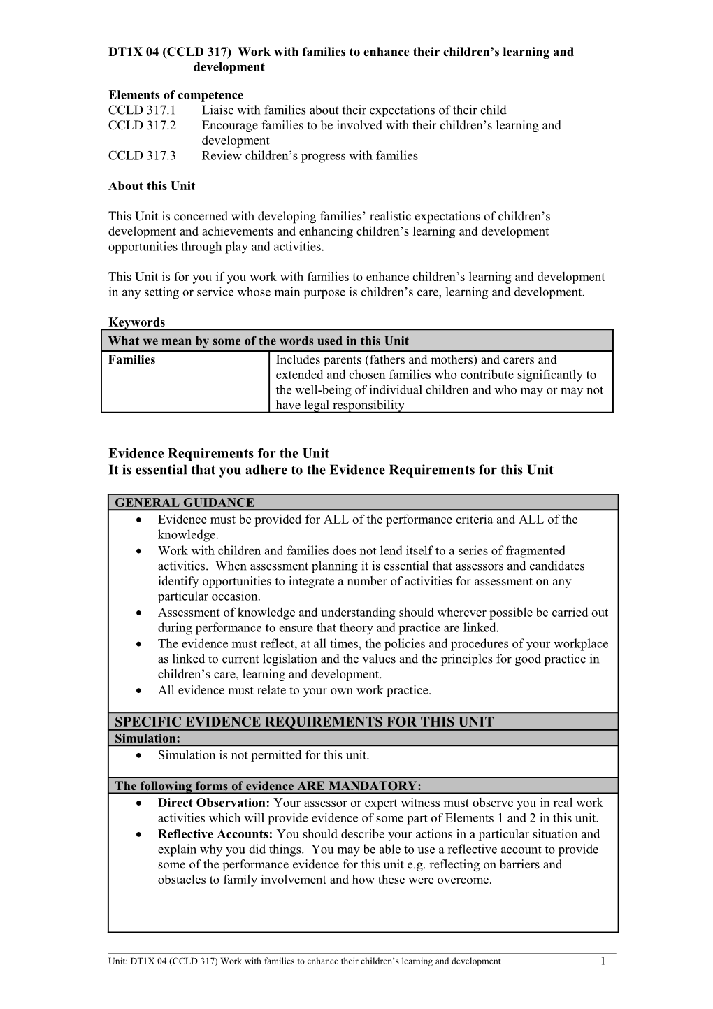 DT1X 04 (CCLD 317) Work with Families to Enhance Their Children S Learning and Development