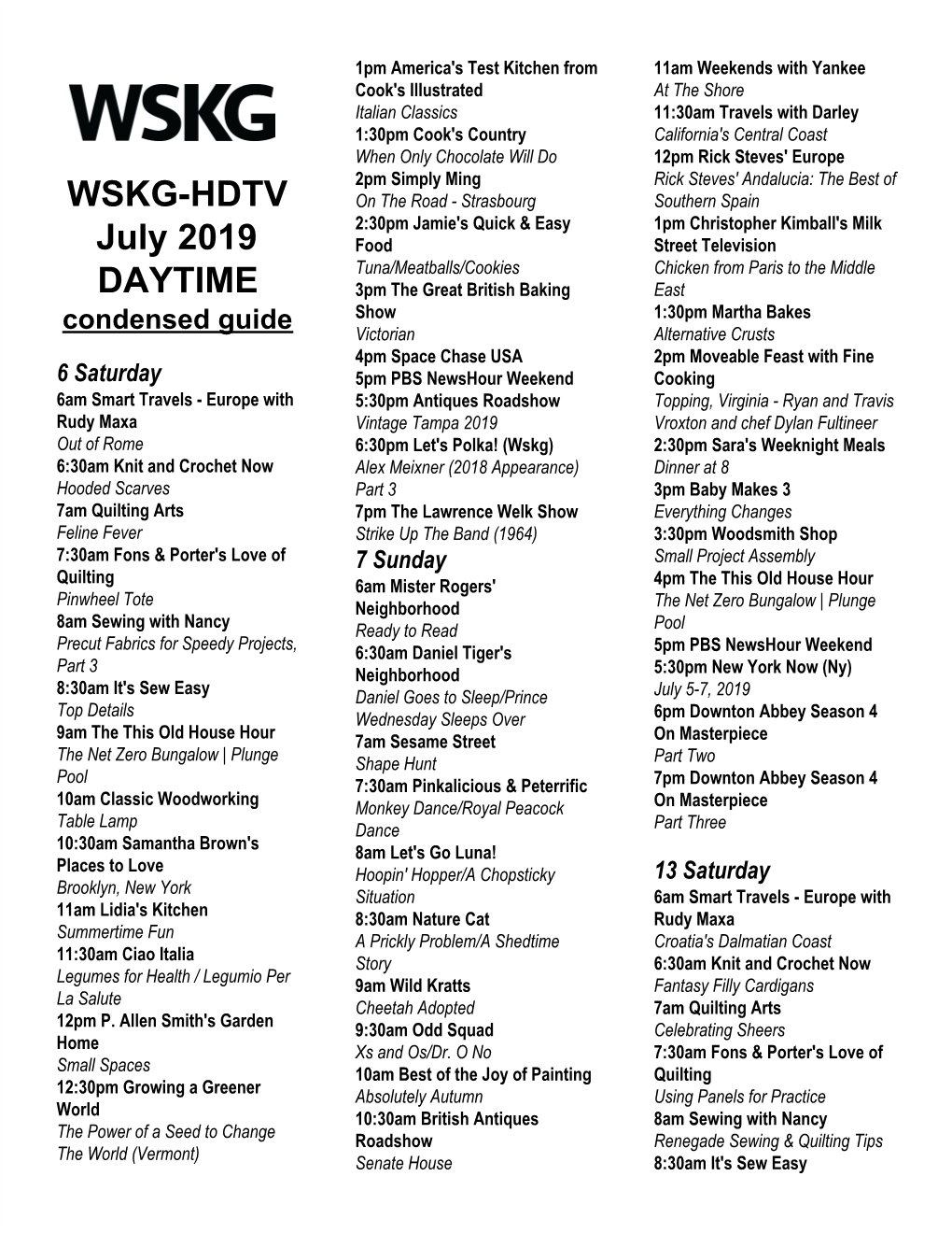 WSKG-HDTV July 2019 DAYTIME