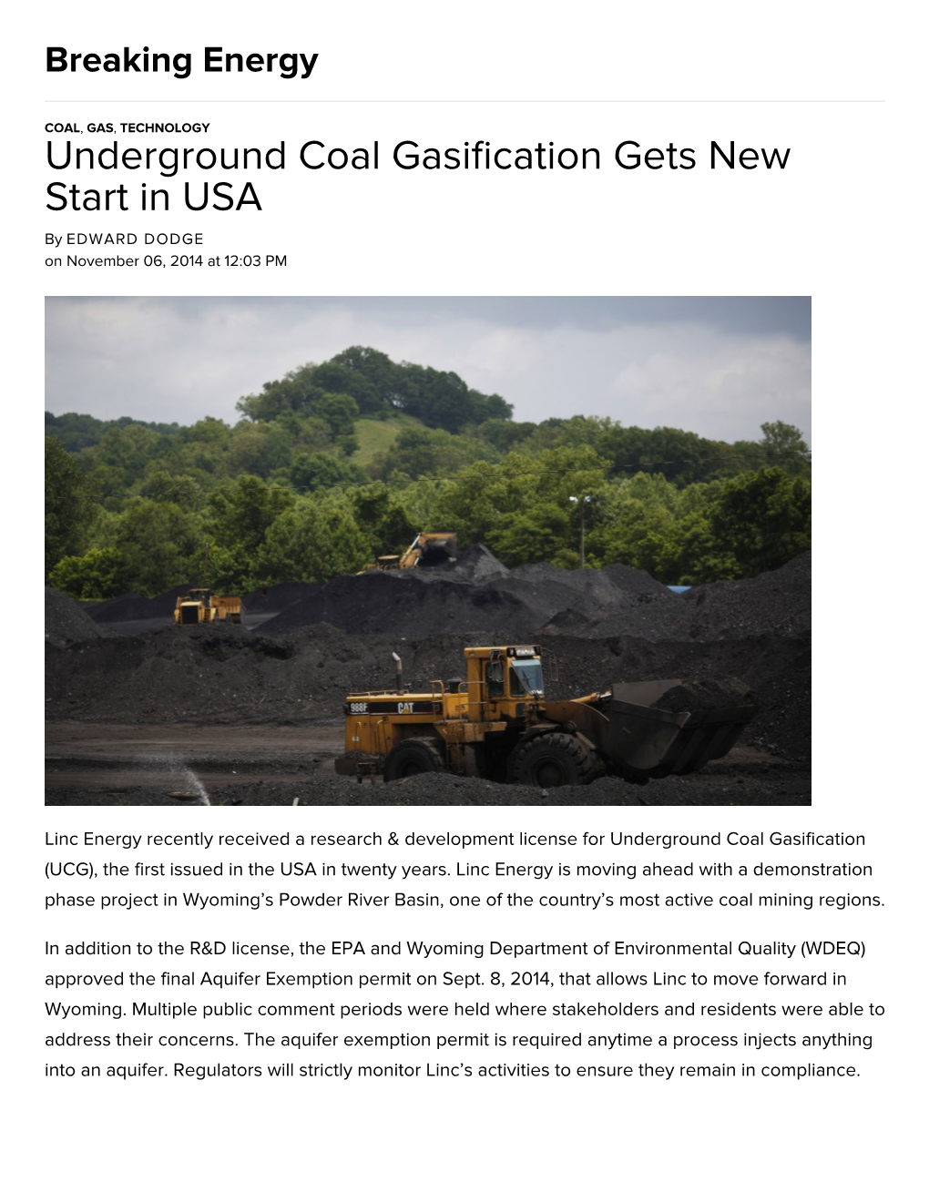 Underground Coal Gasification Gets New Start In