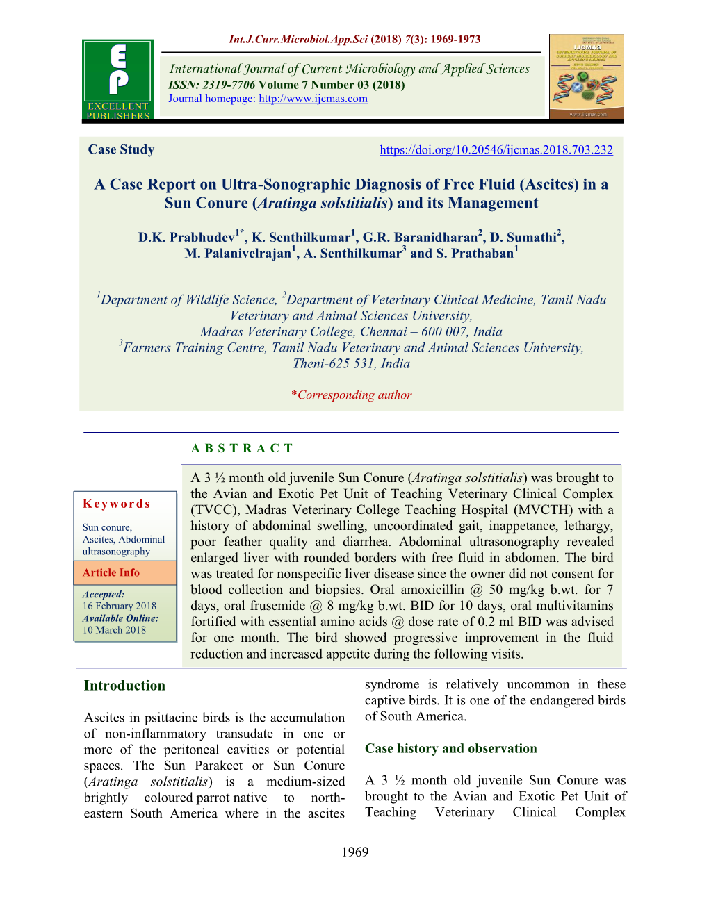 (Ascites) in a Sun Conure (Aratinga Solstitialis) and Its Management