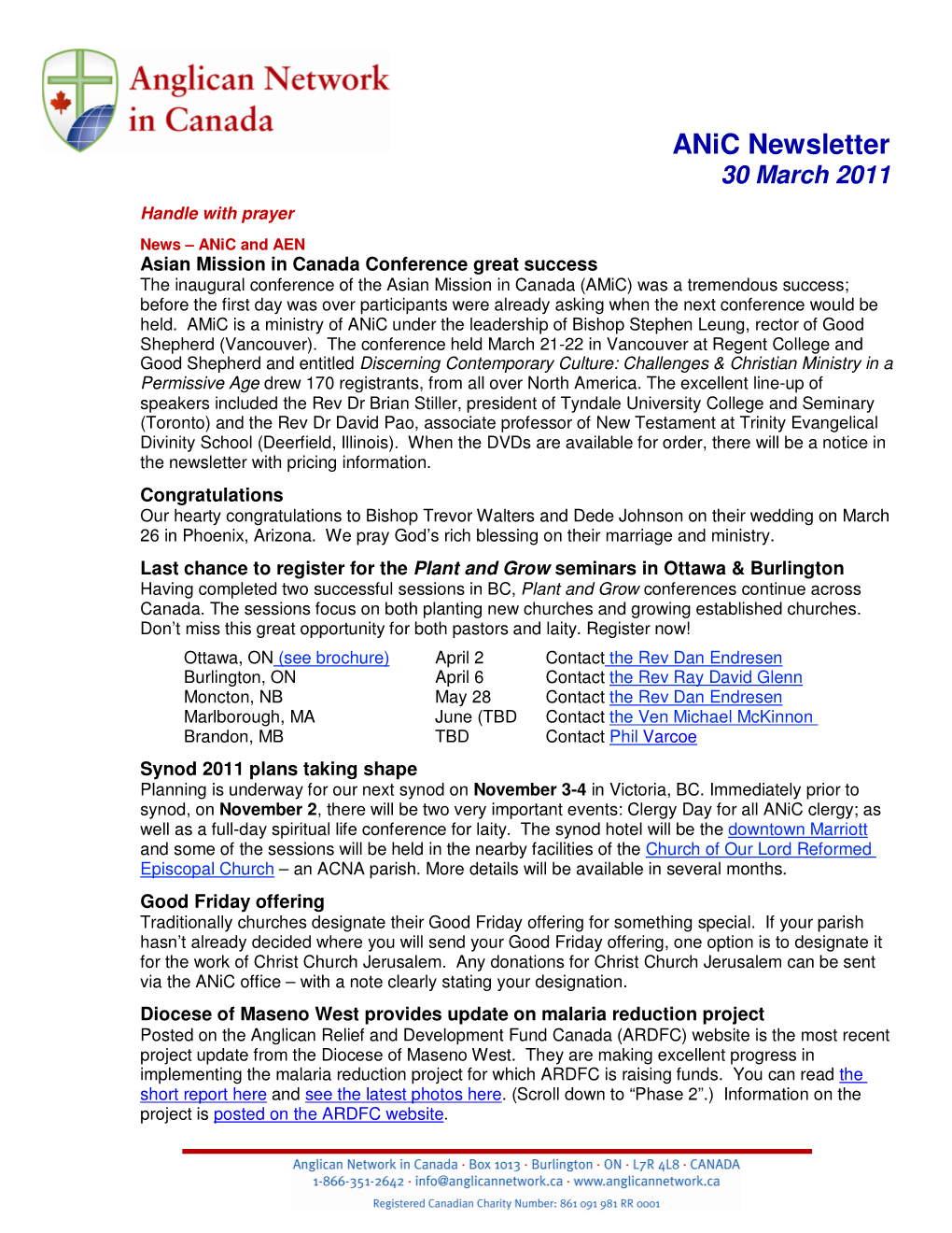 Anic Newsletter 30 March 2011