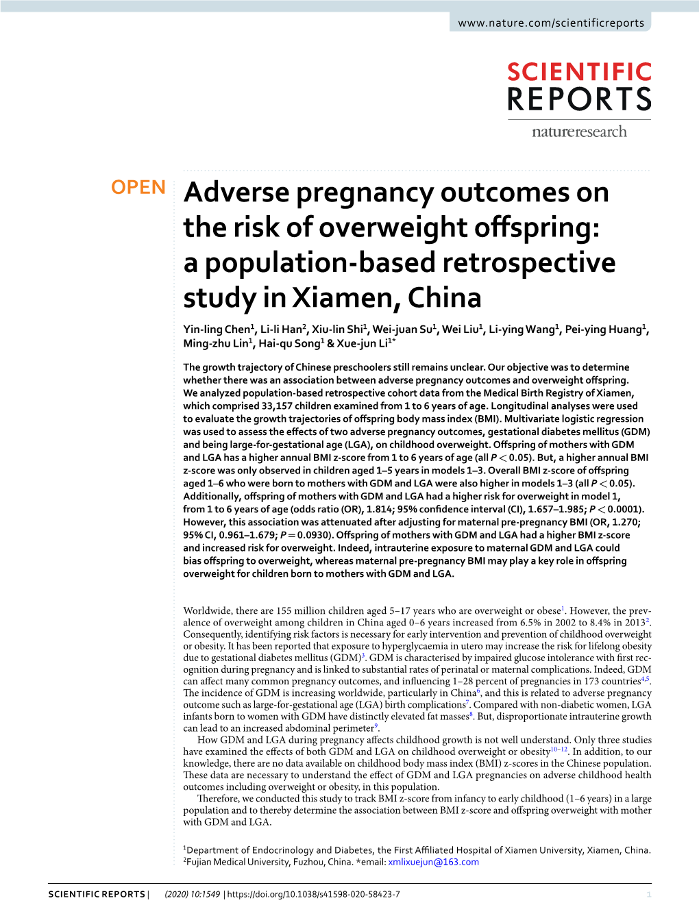 Adverse Pregnancy Outcomes on the Risk of Overweight Offspring