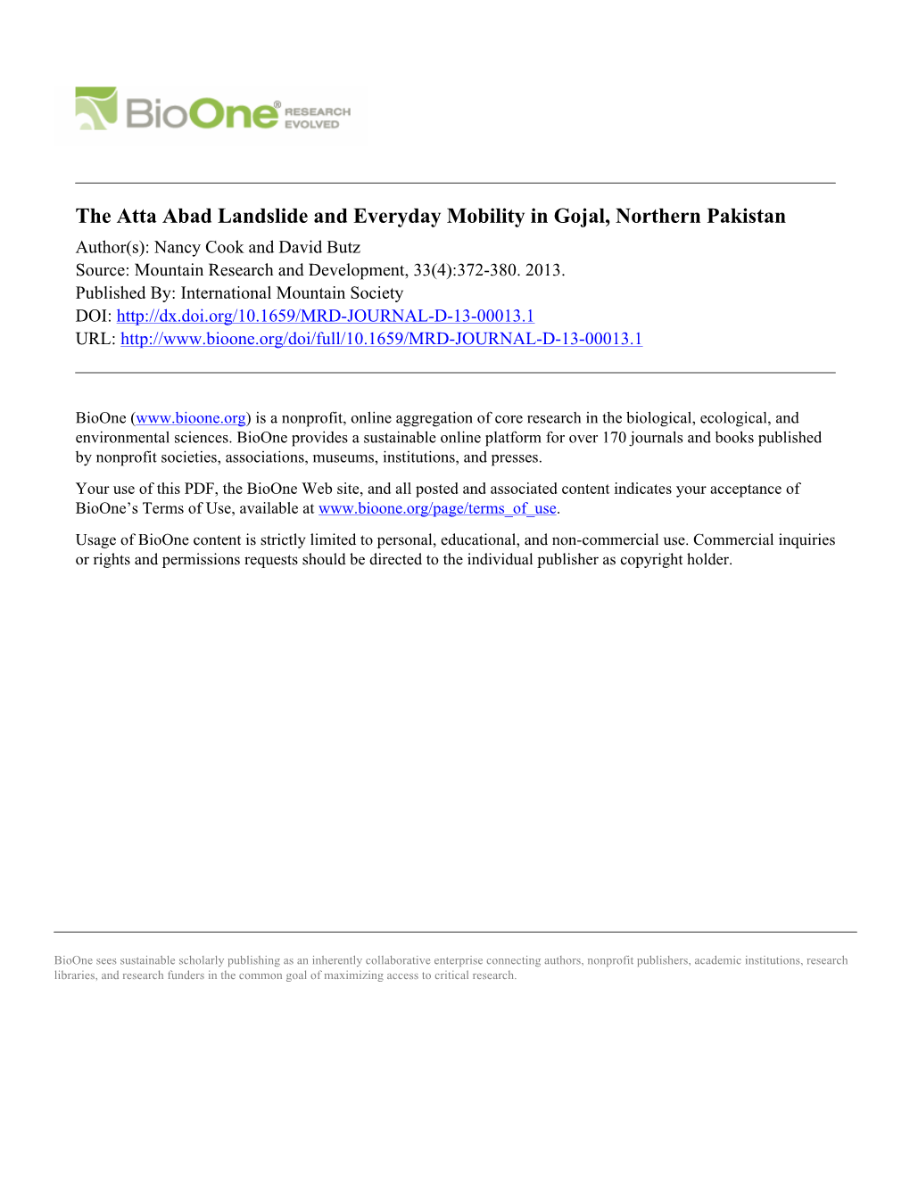 The Atta Abad Landslide and Everyday Mobility in Gojal, Northern