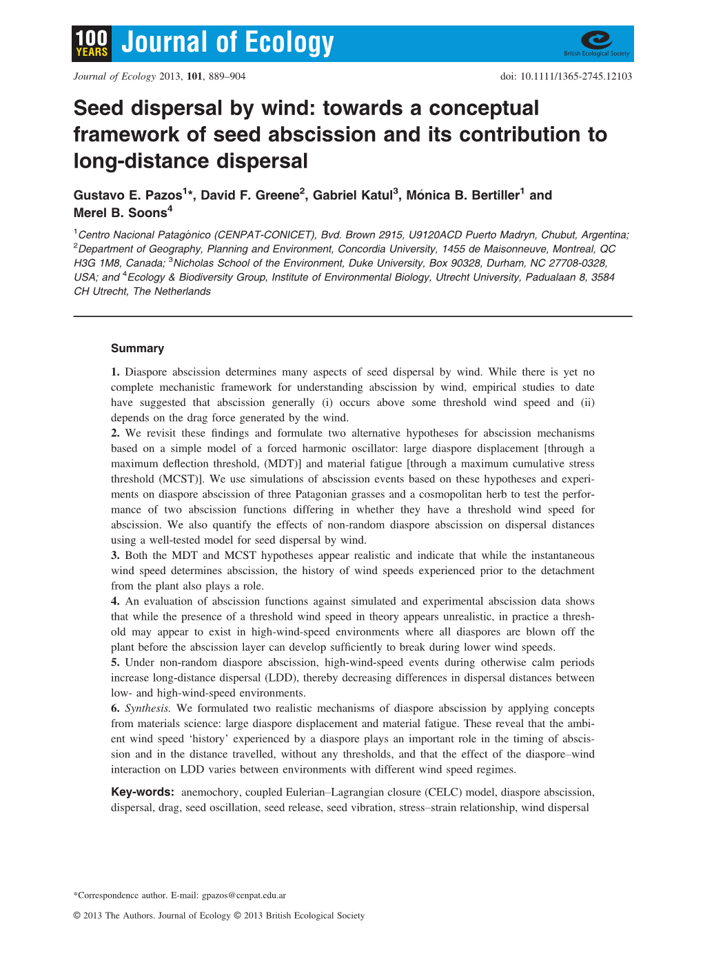 Seed Dispersal by Wind: Towards a Conceptual Framework of Seed Abscission and Its Contribution to Long-Distance Dispersal