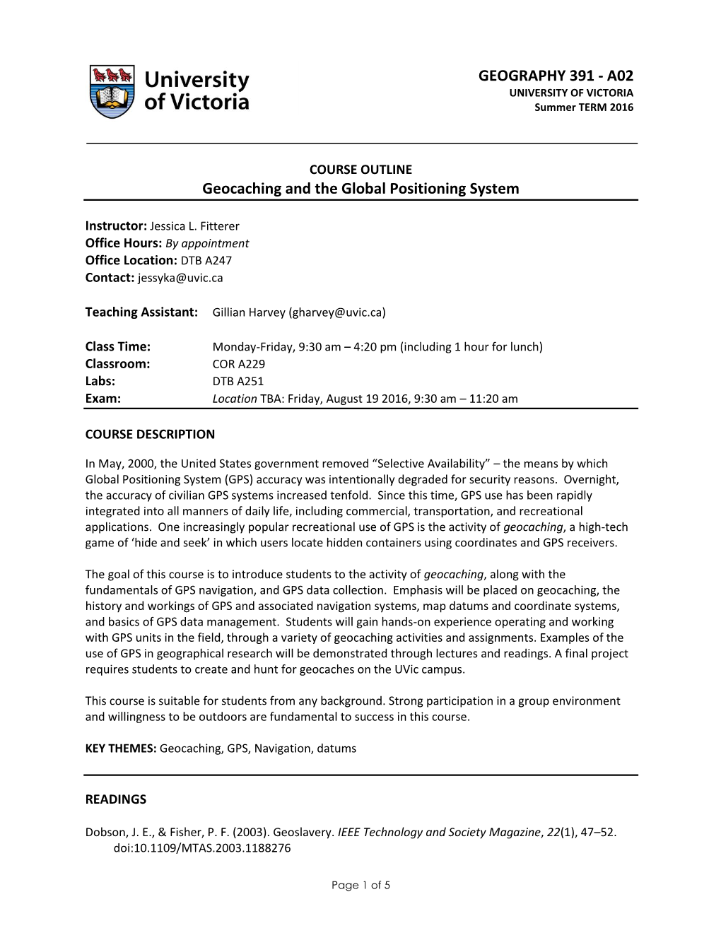 Geocaching and the Global Positioning System GEOGRAPHY