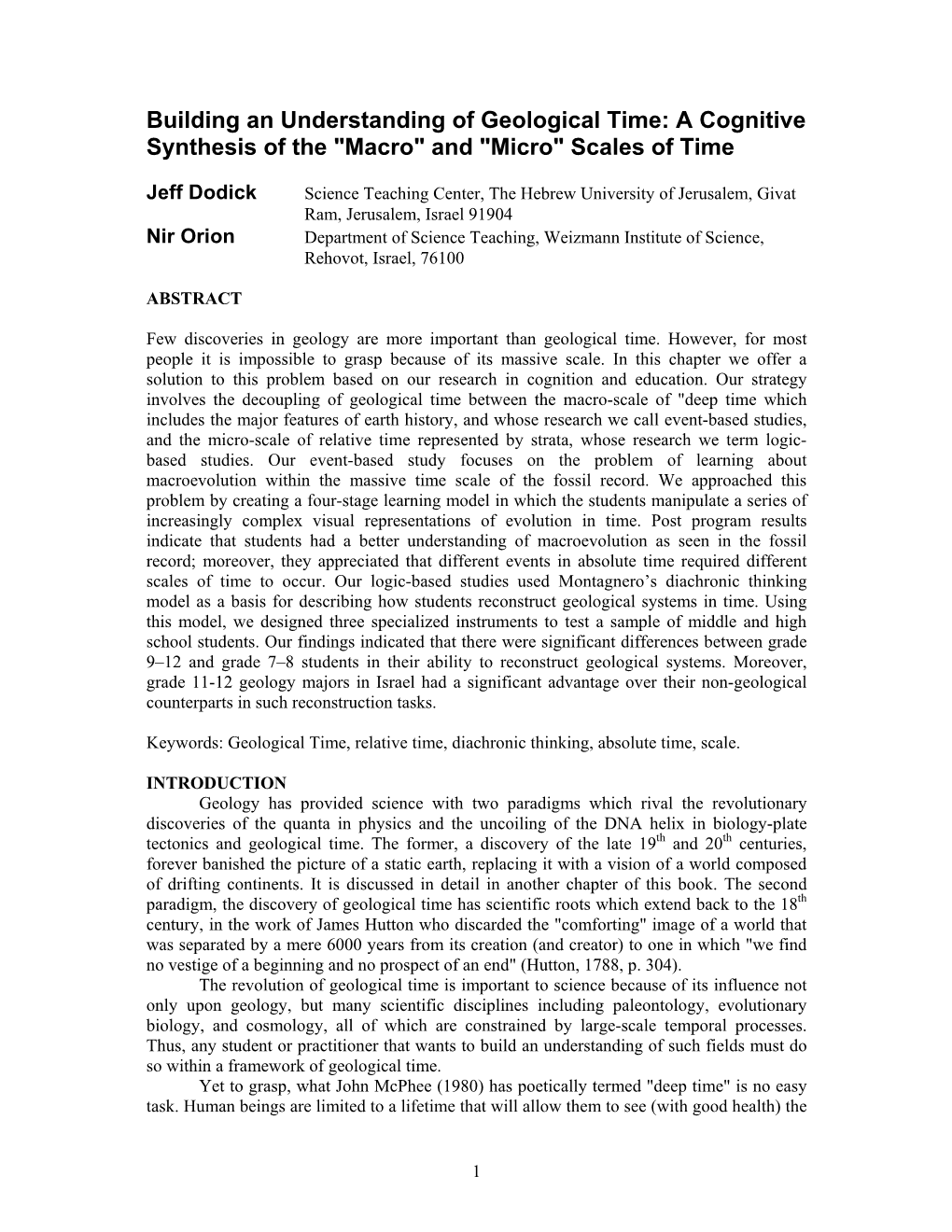 Building an Understanding of Geological Time: a Cognitive Synthesis of the 