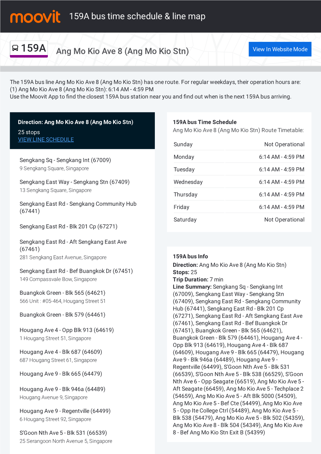 159A Bus Time Schedule & Line Route