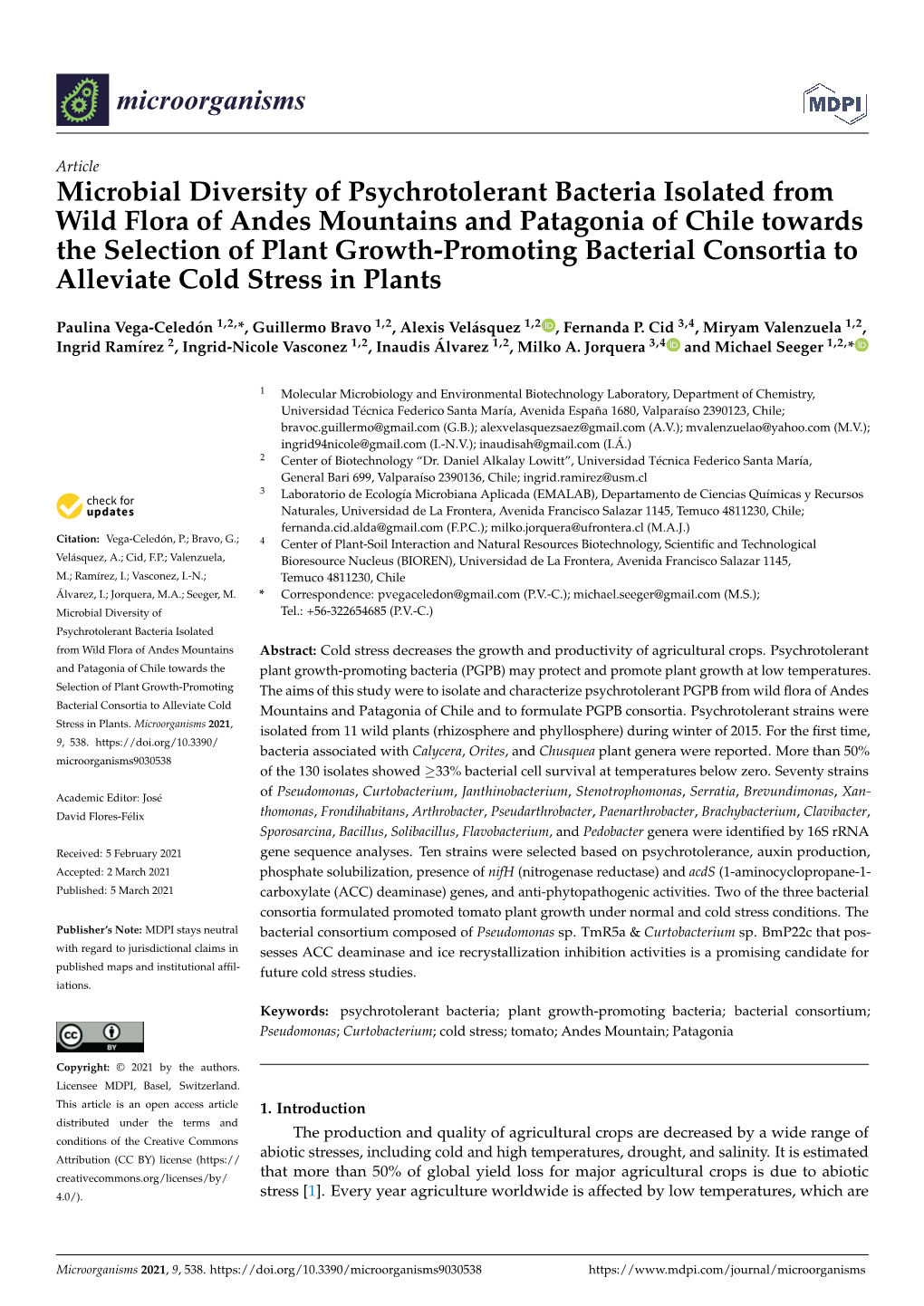 Microbial Diversity of Psychrotolerant Bacteria Isolated from Wild Flora Of