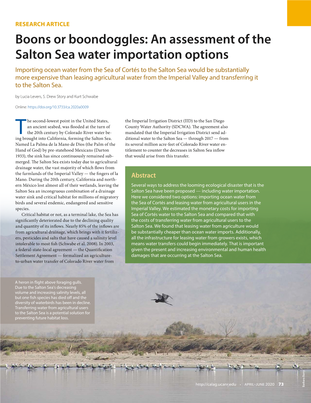 An Assessment of the Salton Sea Water Importation Options