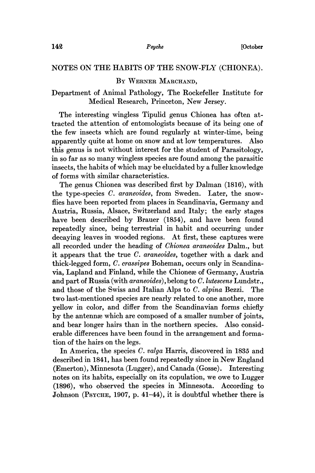 (CHIONEA). by WERIER /ARCHAND, Department of Animal Pathology, the Rockefeller Institute for Medical Research, Princeton, New Jersey