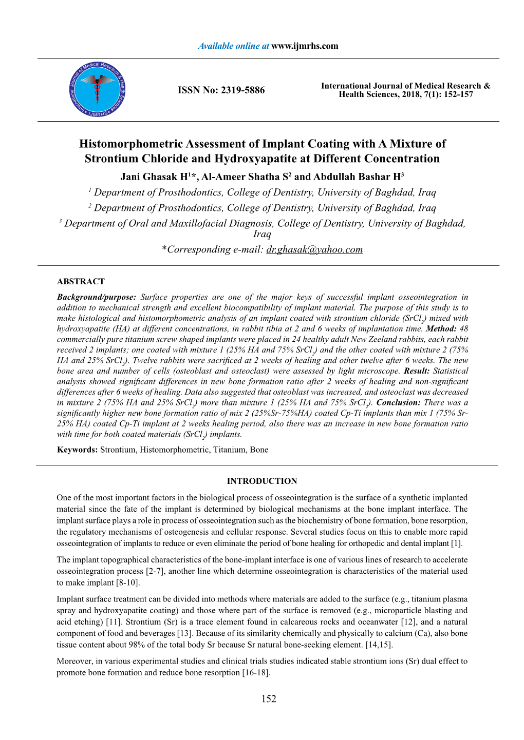 Histomorphometric Assessment of Implant Coating with a Mixture Of