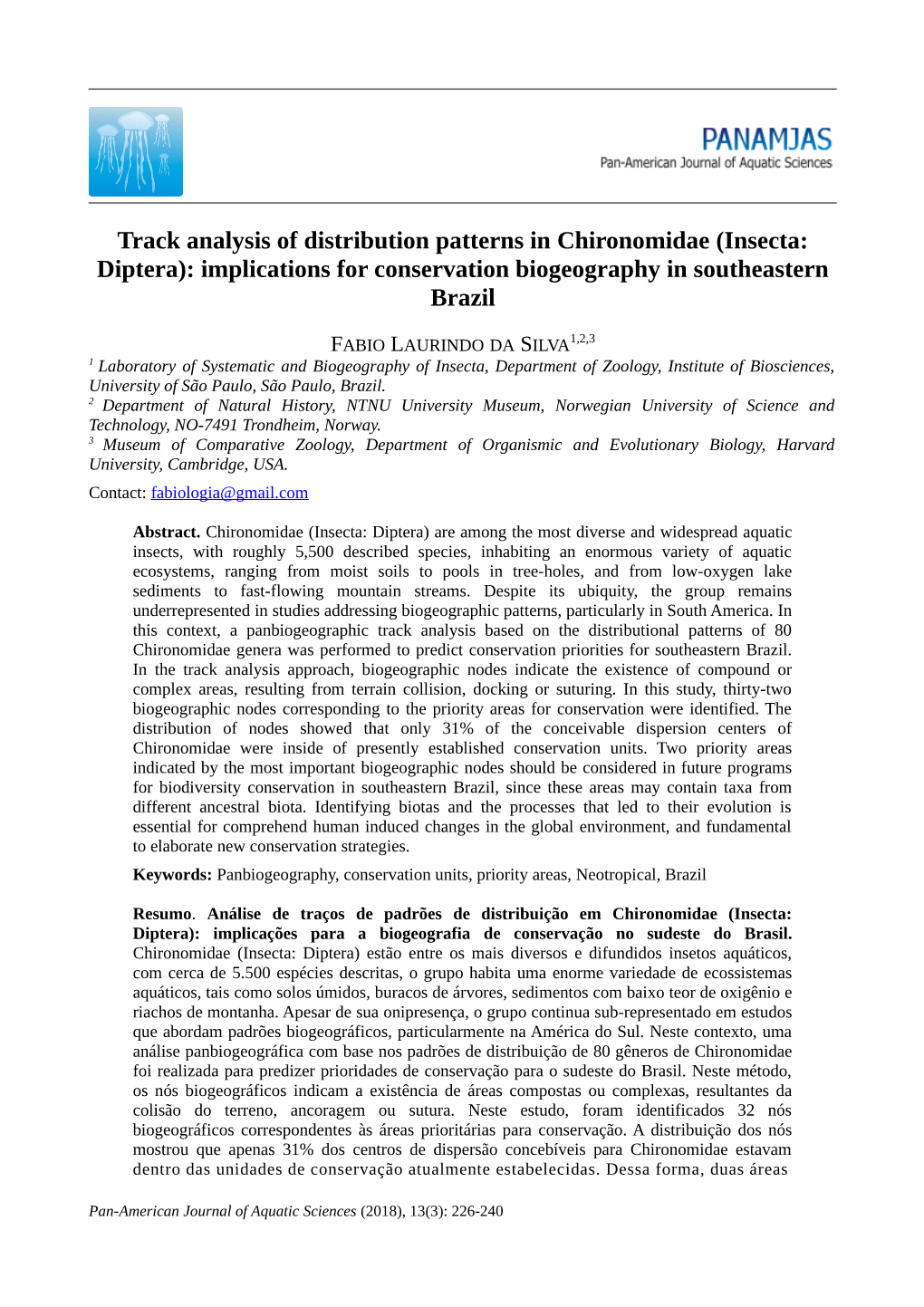 Track Analysis of Distribution Patterns in Chironomidae (Insecta: Diptera): Implications for Conservation Biogeography in Southeastern Brazil