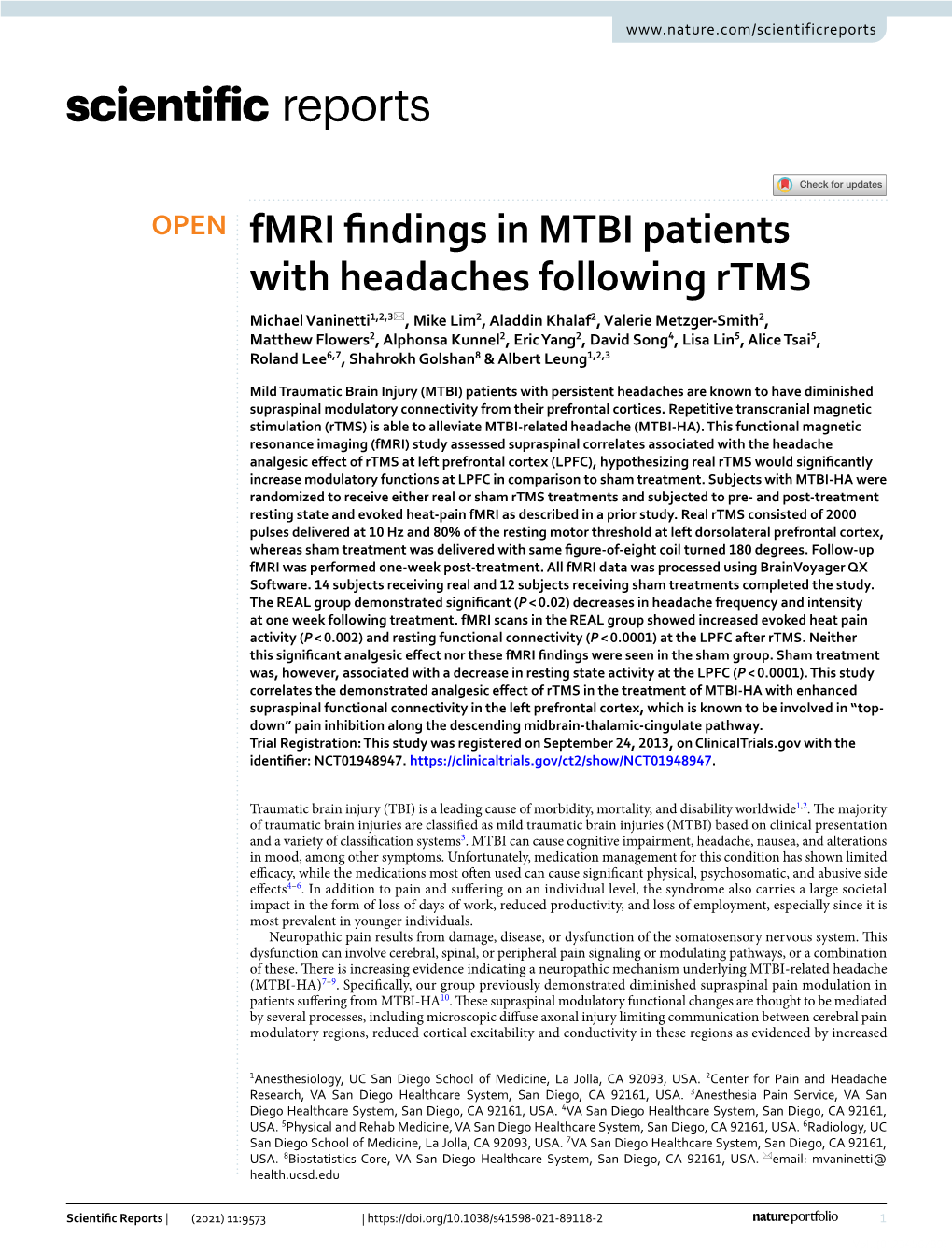 Fmri Findings in MTBI Patients with Headaches Following Rtms