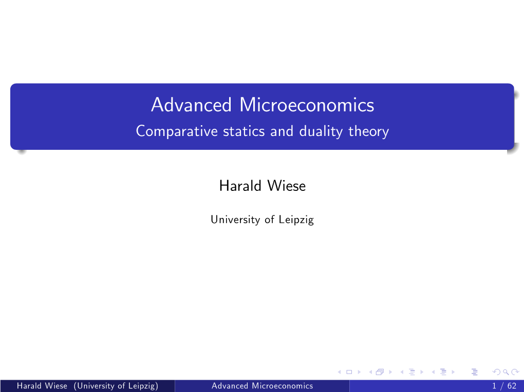 Advanced Microeconomics Comparative Statics and Duality Theory