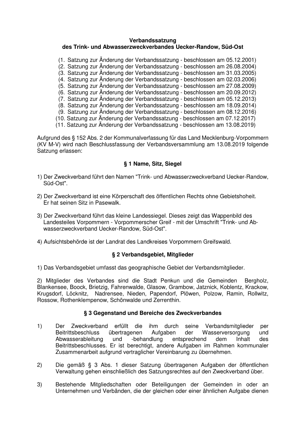 1. Satzung Zur Änderung Der Verbandssatzung - Beschlossen Am 05.12.2001) (2