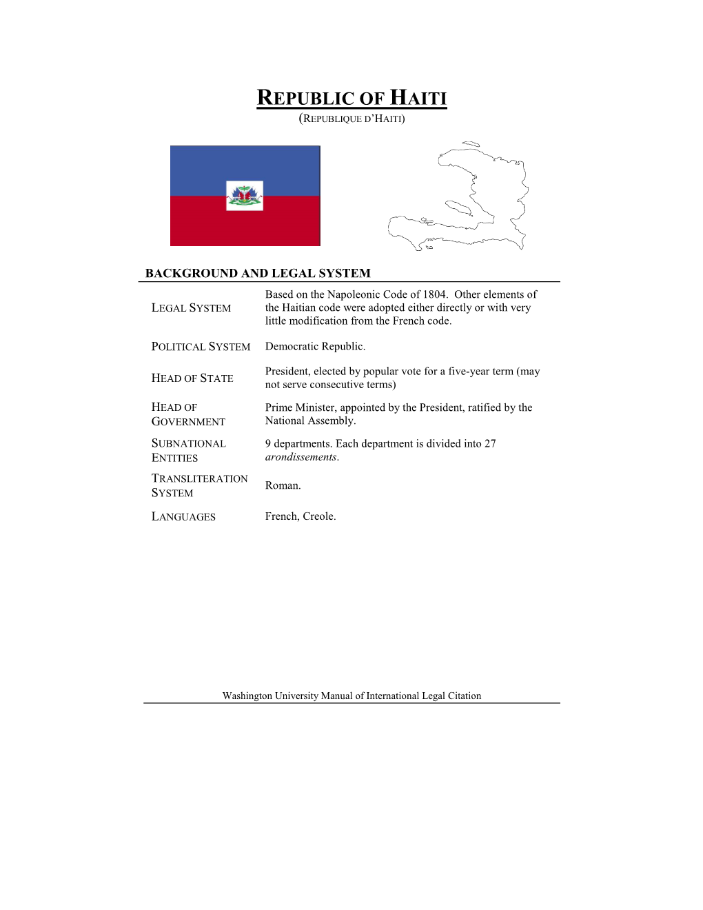Republic of Haiti (Republique D ’H Aiti )