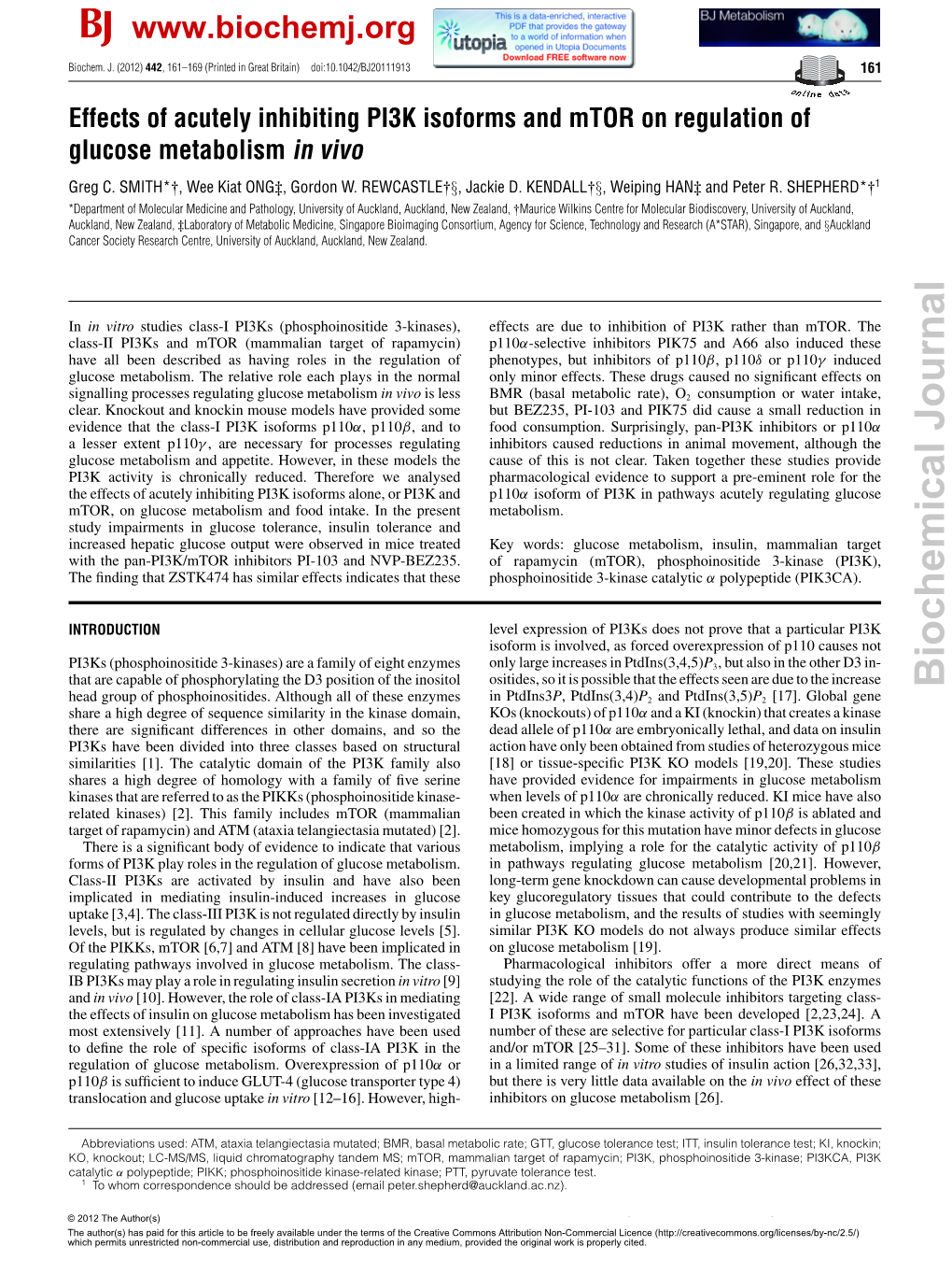 Biochemical Journal Head Group of Phosphoinositides