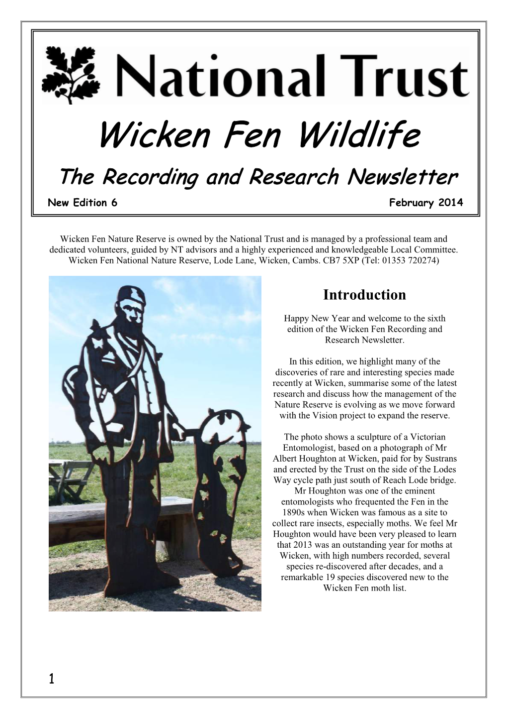 Wicken Fen Wildlife the Recording and Research Newsletter New Edition 6 February 2014