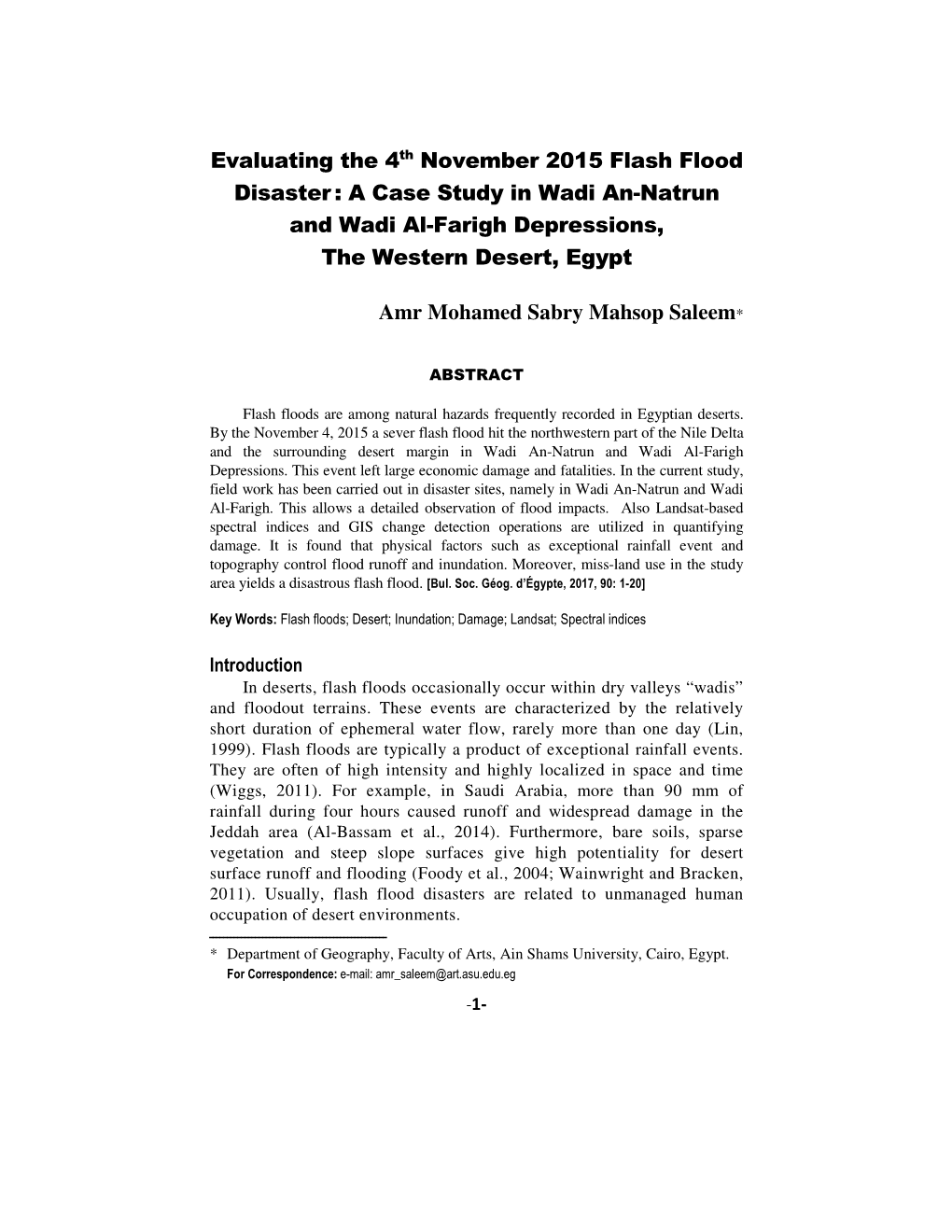 Evaluating the 4Th November 2015 Flash Flood Disaster