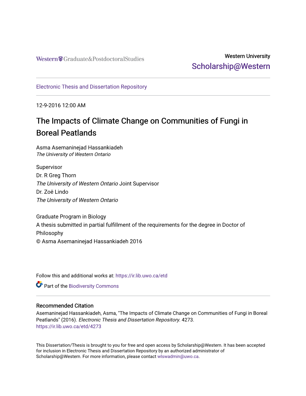 The Impacts of Climate Change on Communities of Fungi in Boreal Peatlands