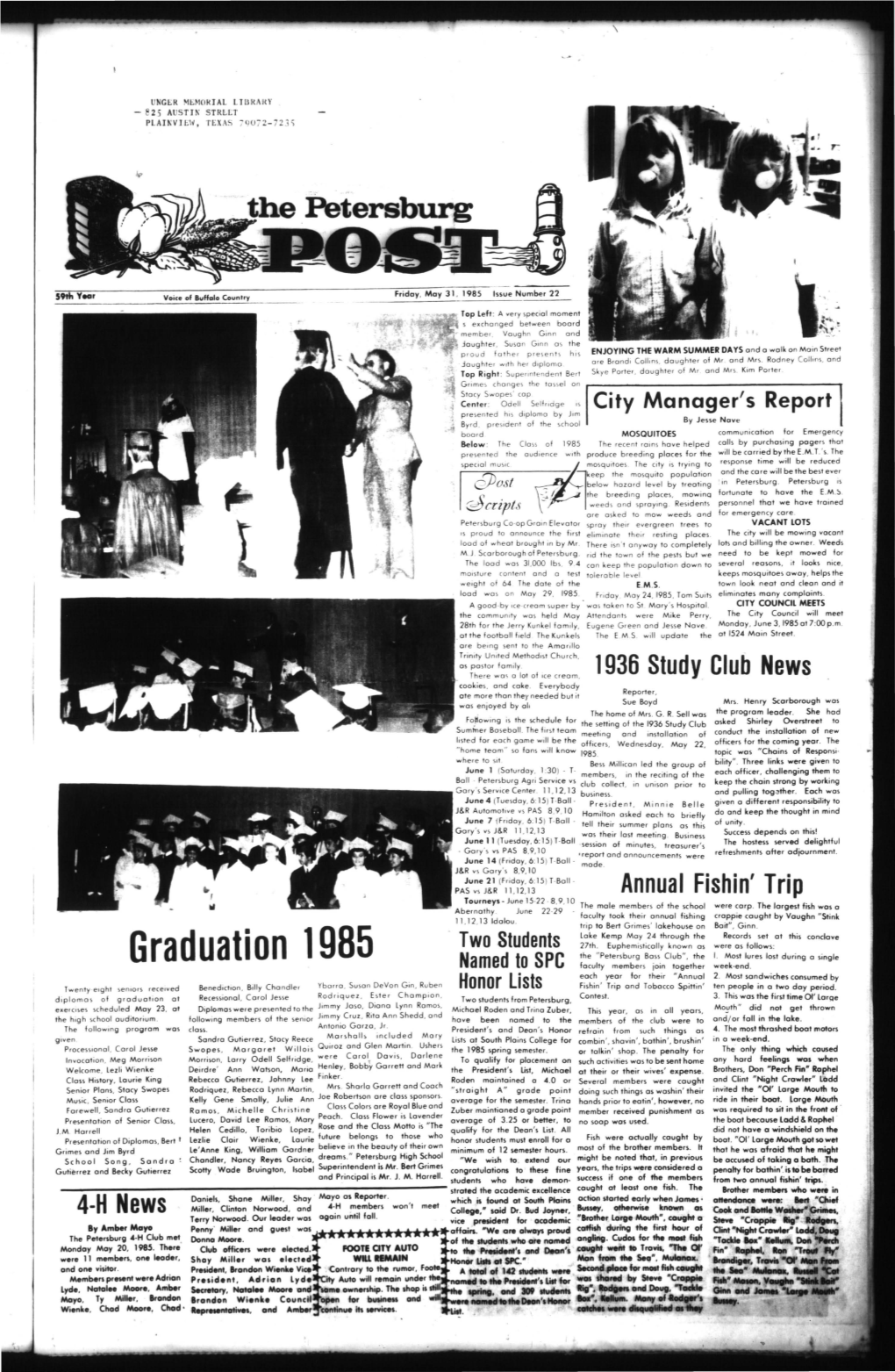 Graduation 1985 the " Pete Rsburg Bo Ss Club", the I