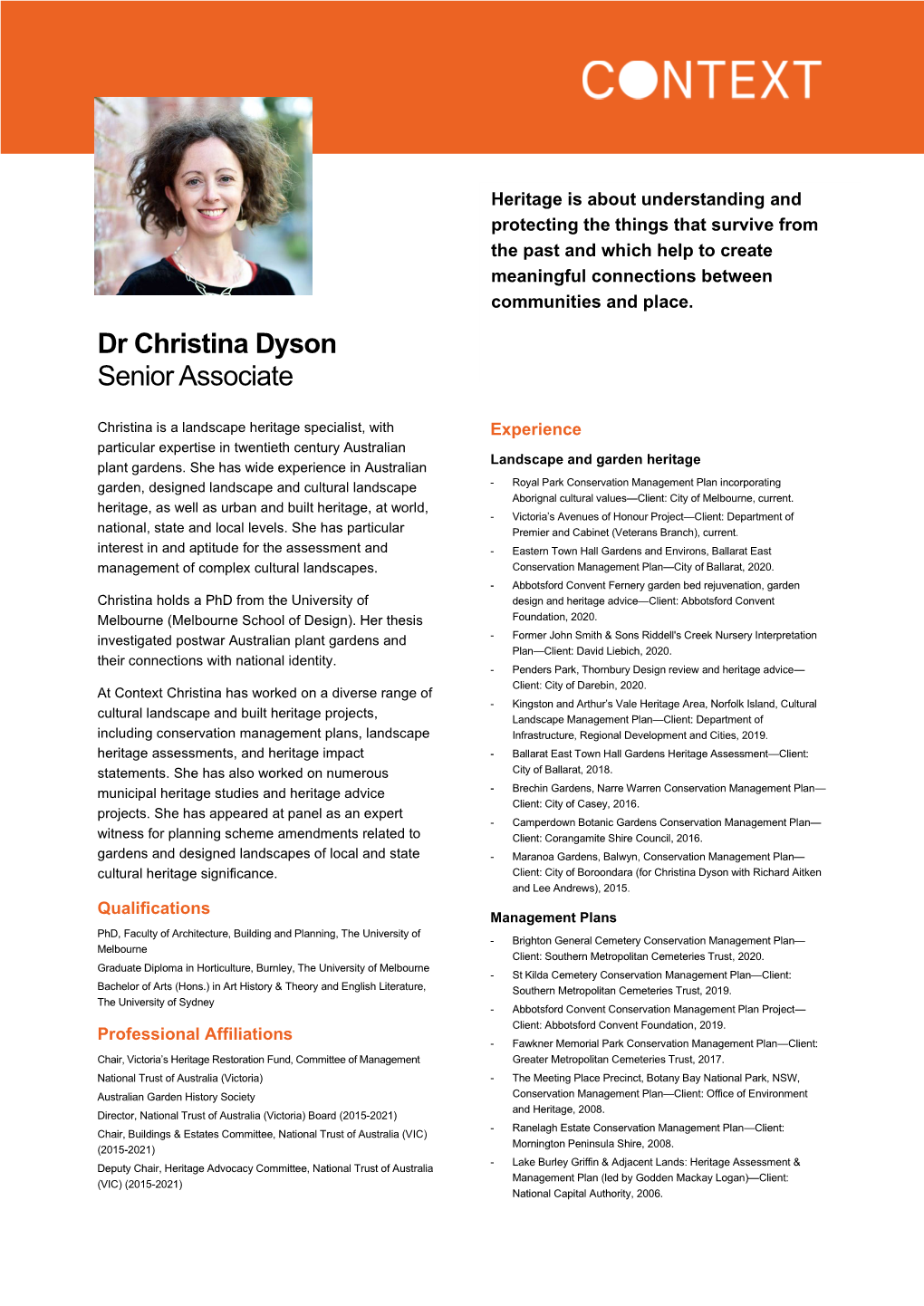 Dr Christina Dyson Senior Associate