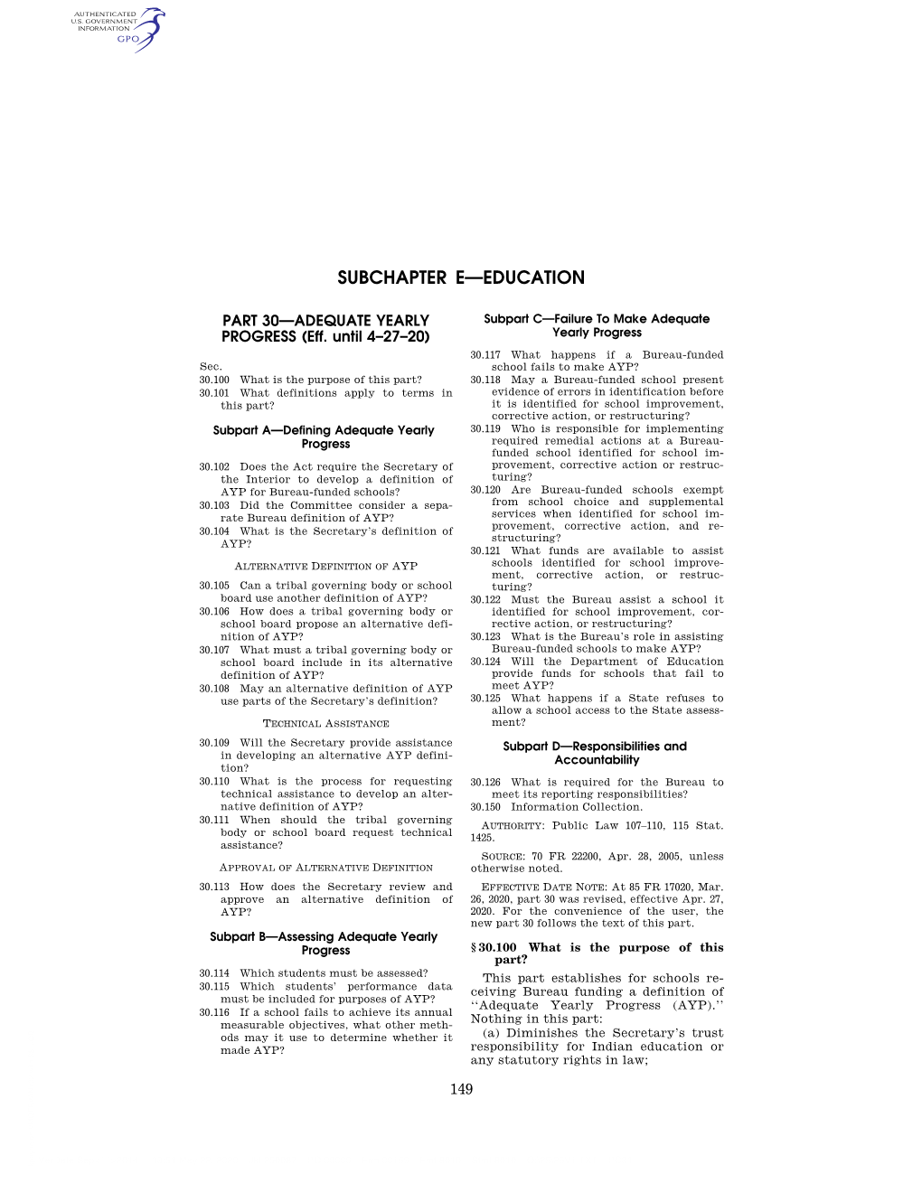 150 Subpart A—Defining Adequate Yearly Progress