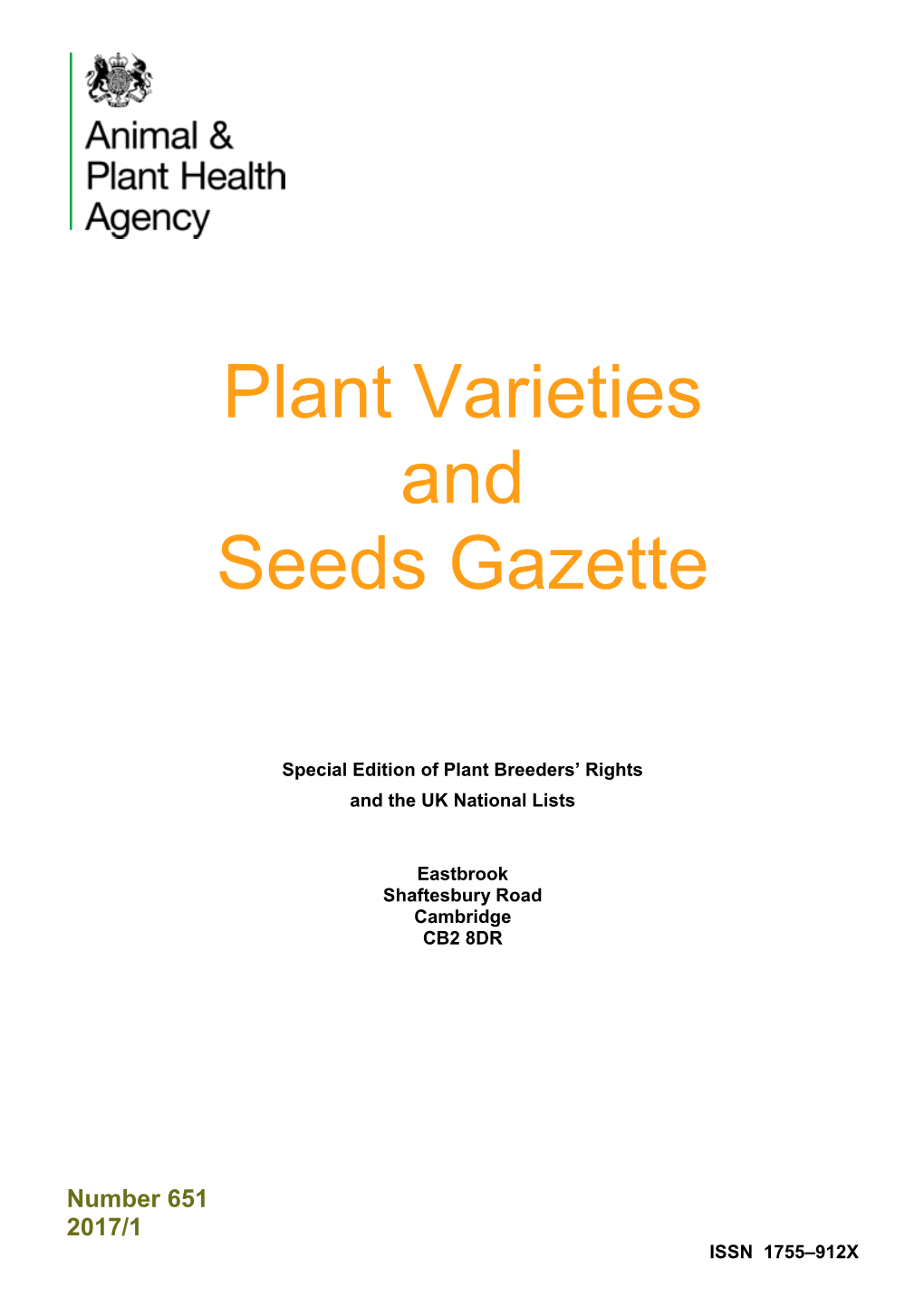 Plant Varieties and Seeds Gazette