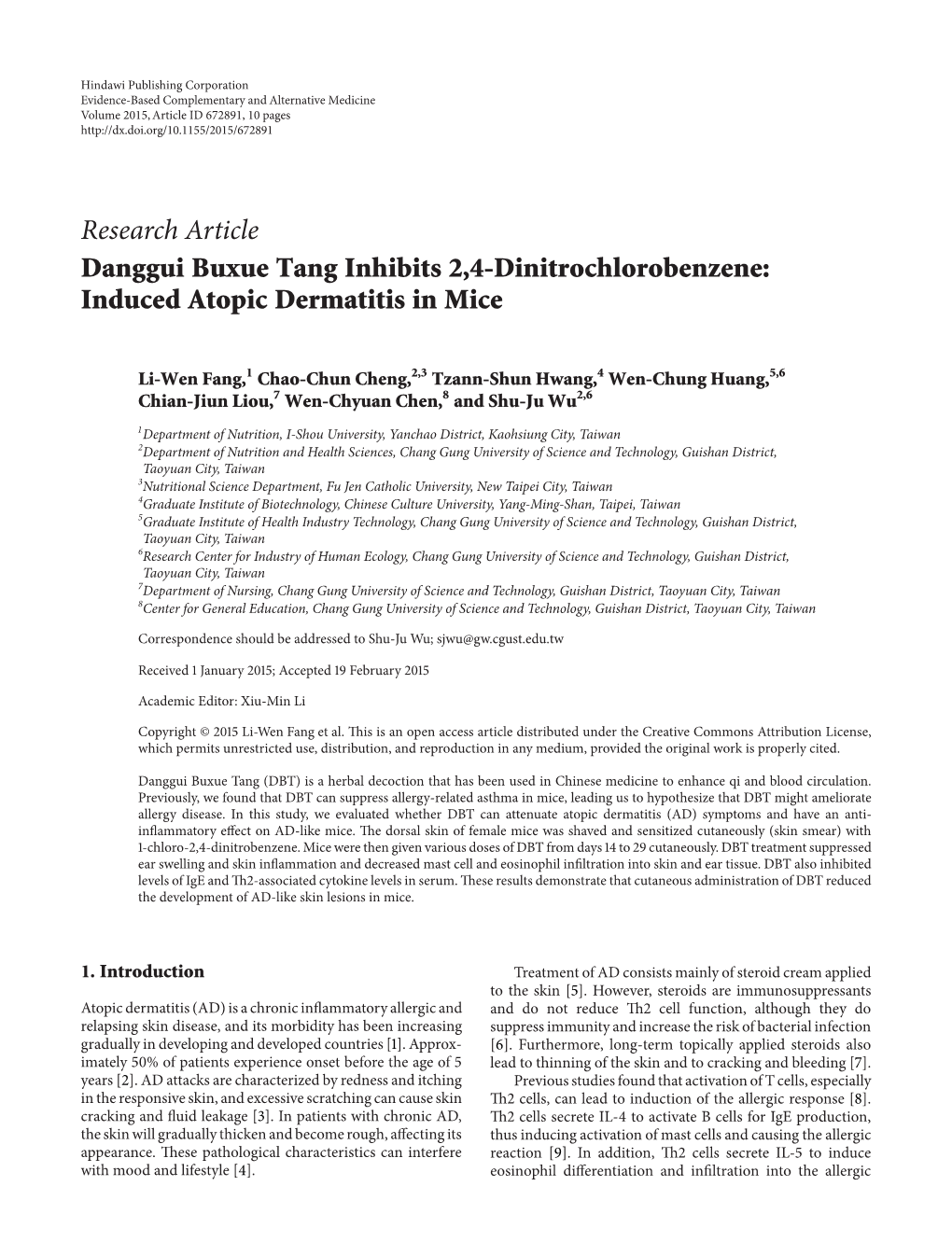 Danggui Buxue Tang Inhibits 2, 4-Dinitrochlorobenzene: Induced