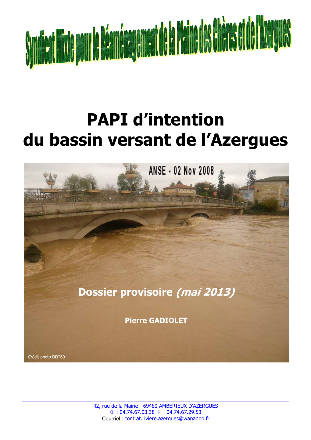 PAPI D'intention Du Bassin Versant De L'azergues