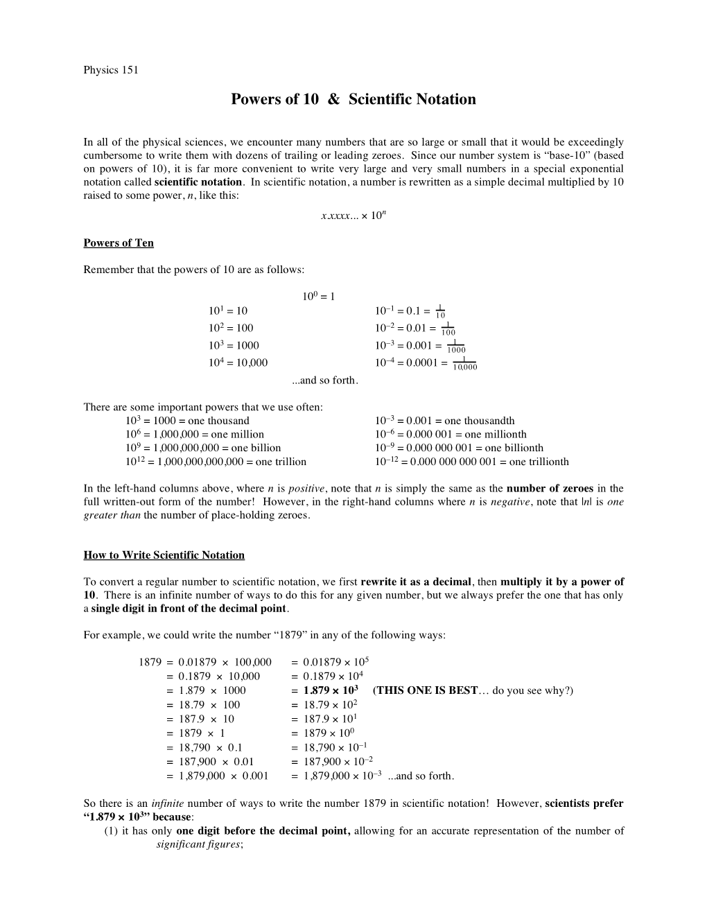 Powers of 10 & Scientific Notation