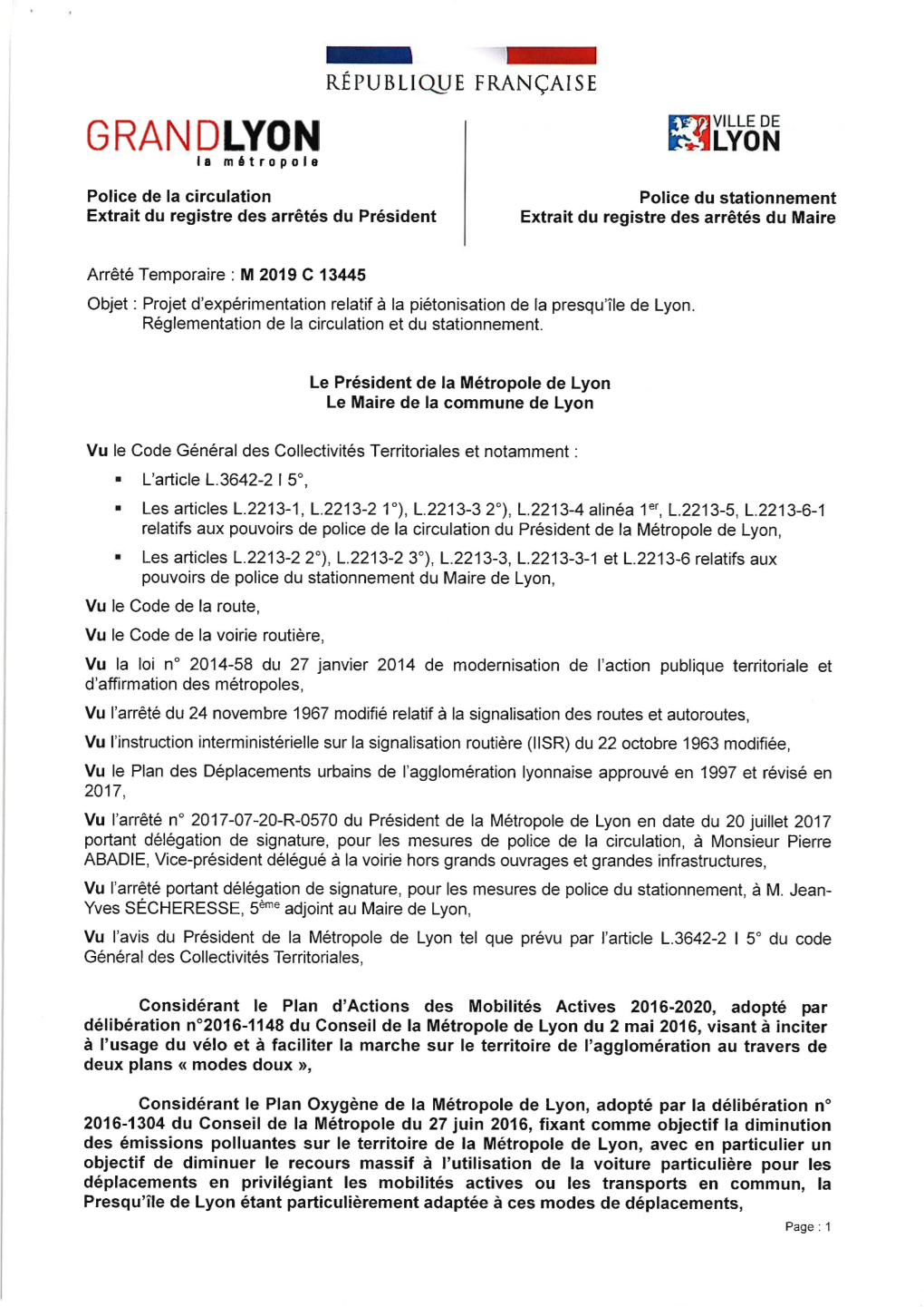 Arrêté De Piétonisation De La Presqu'île De Lyon Pour Le 20 Et 21 Novembre