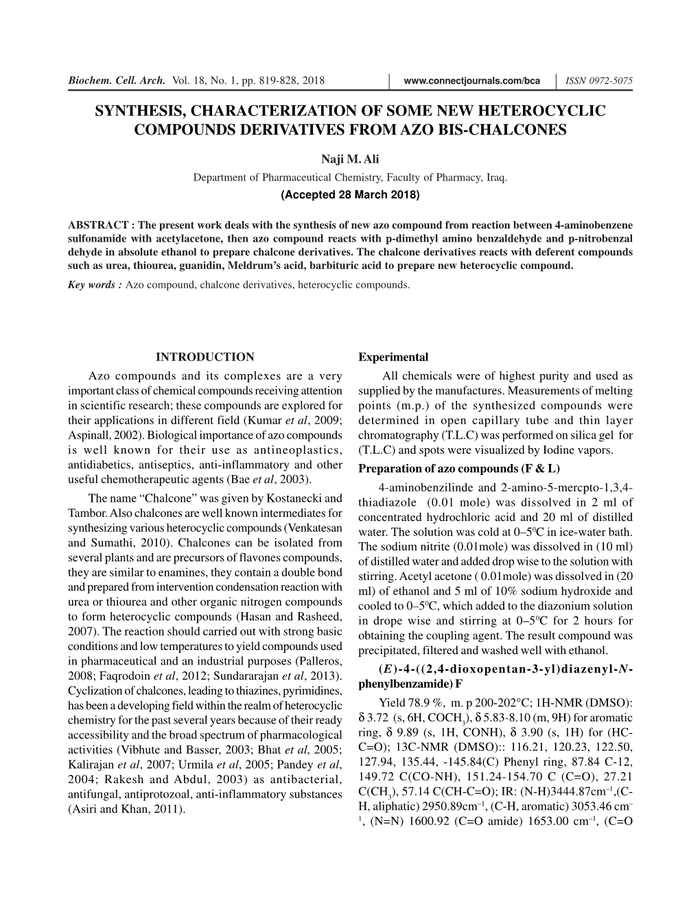 Synthesis, Characterization of Some New Heterocyclic Compounds Derivatives from Azo Bis-Chalcones