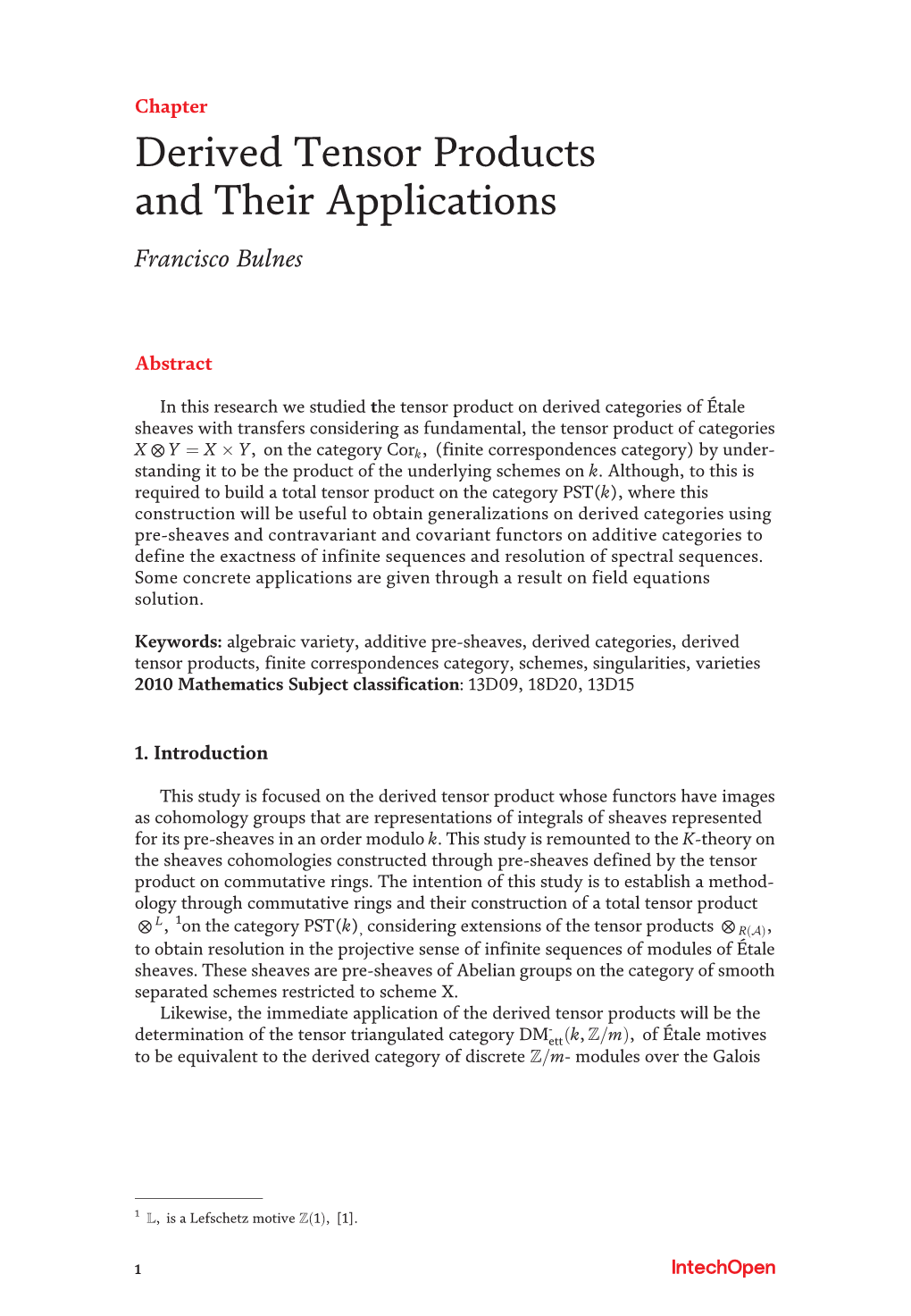 Derived Tensor Products and Their Applications Francisco Bulnes