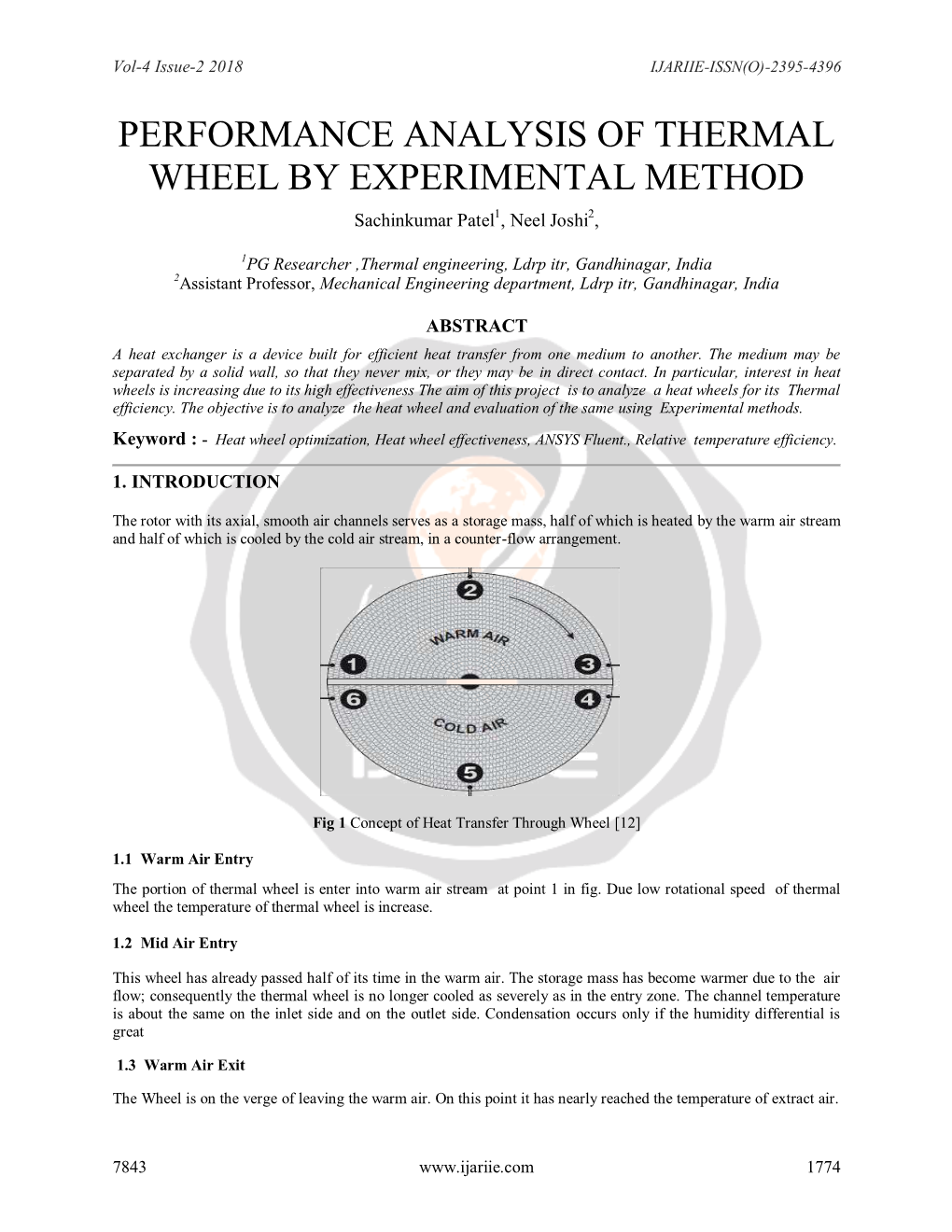 Performance Analysis of Thermal Wheel by Experimental Method