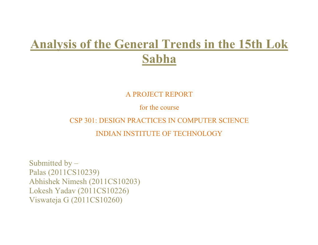 Analysis of the General Trends in the 15Th Lok Sabha
