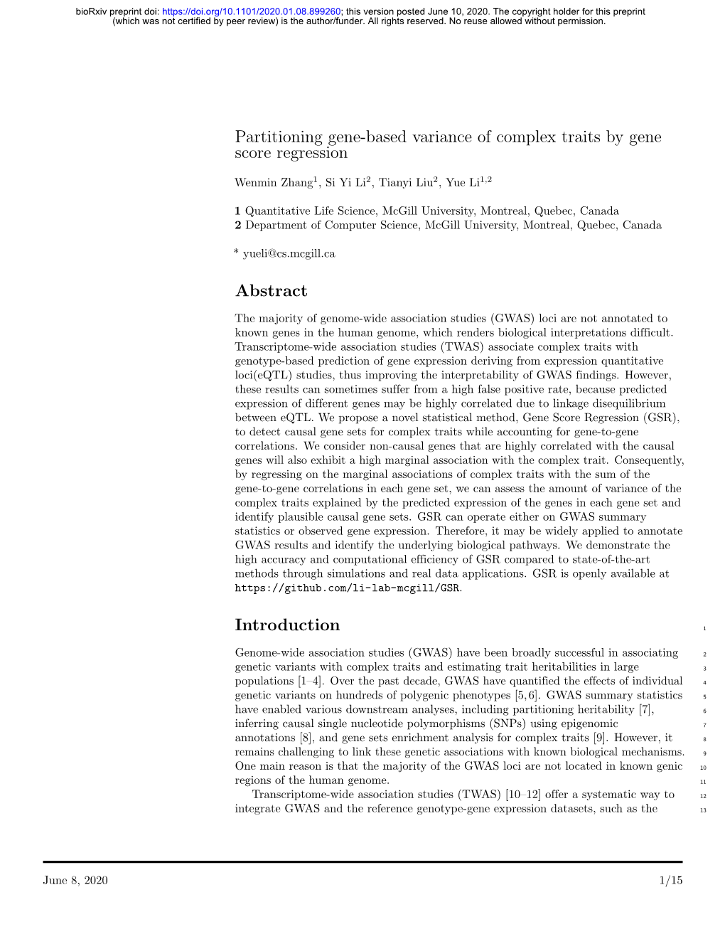 Partitioning Gene-Based Variance of Complex Traits by Gene Score Regression