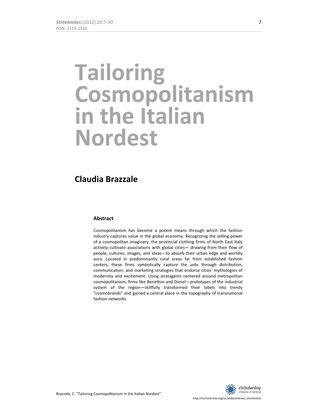 Tailoring Cosmopolitanism in the Italian Nordest